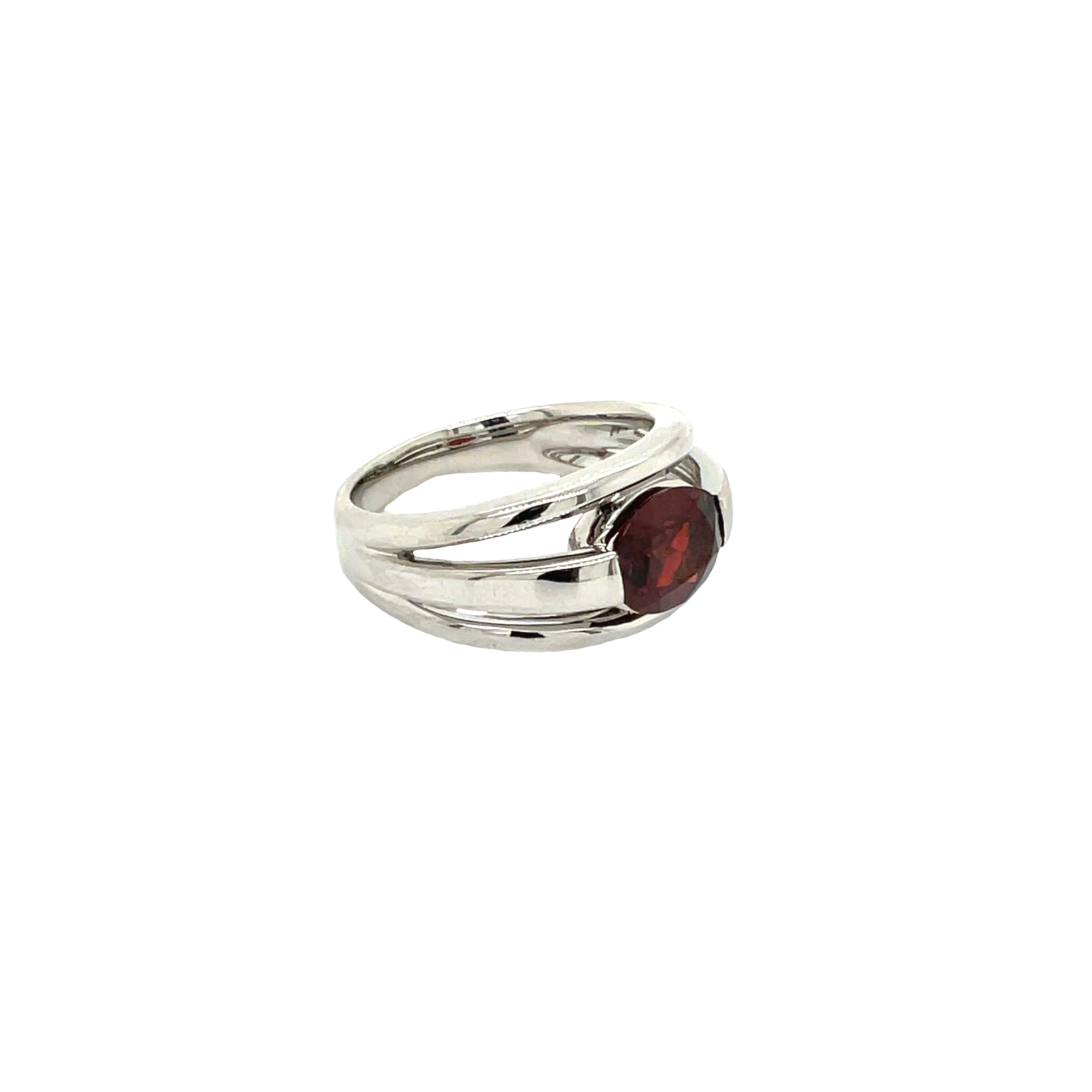 Sterling Silver Garnet Three Bar Dress Ring