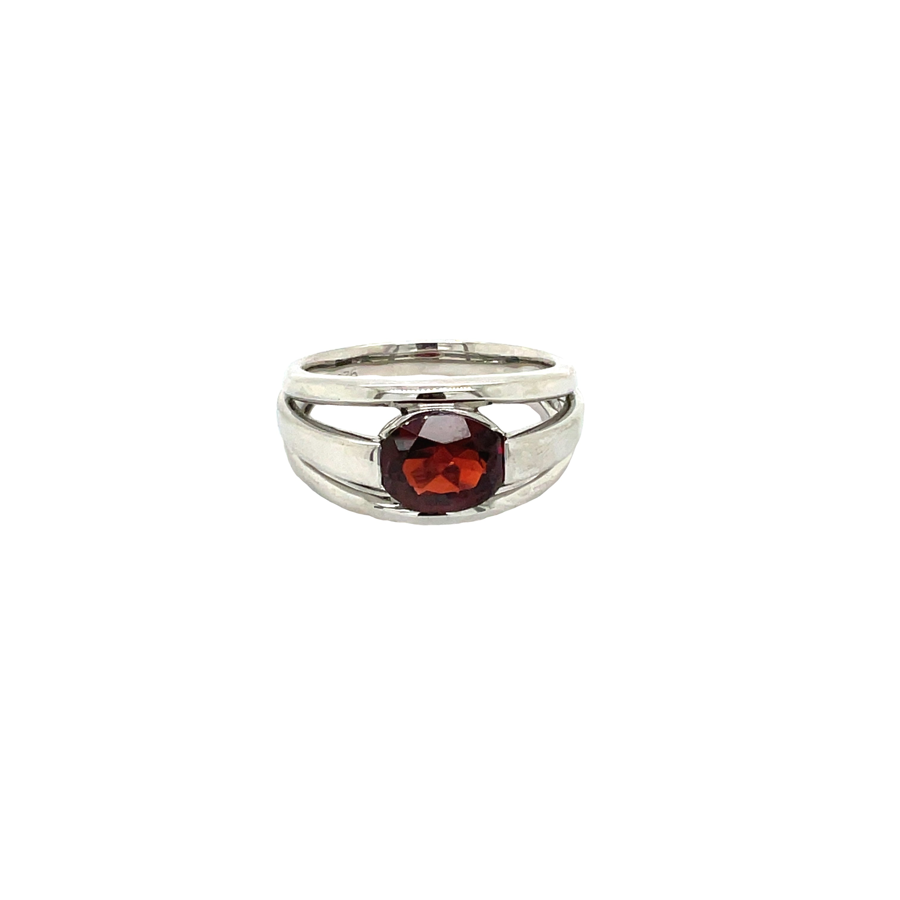 Sterling Silver Garnet Three Bar Dress Ring