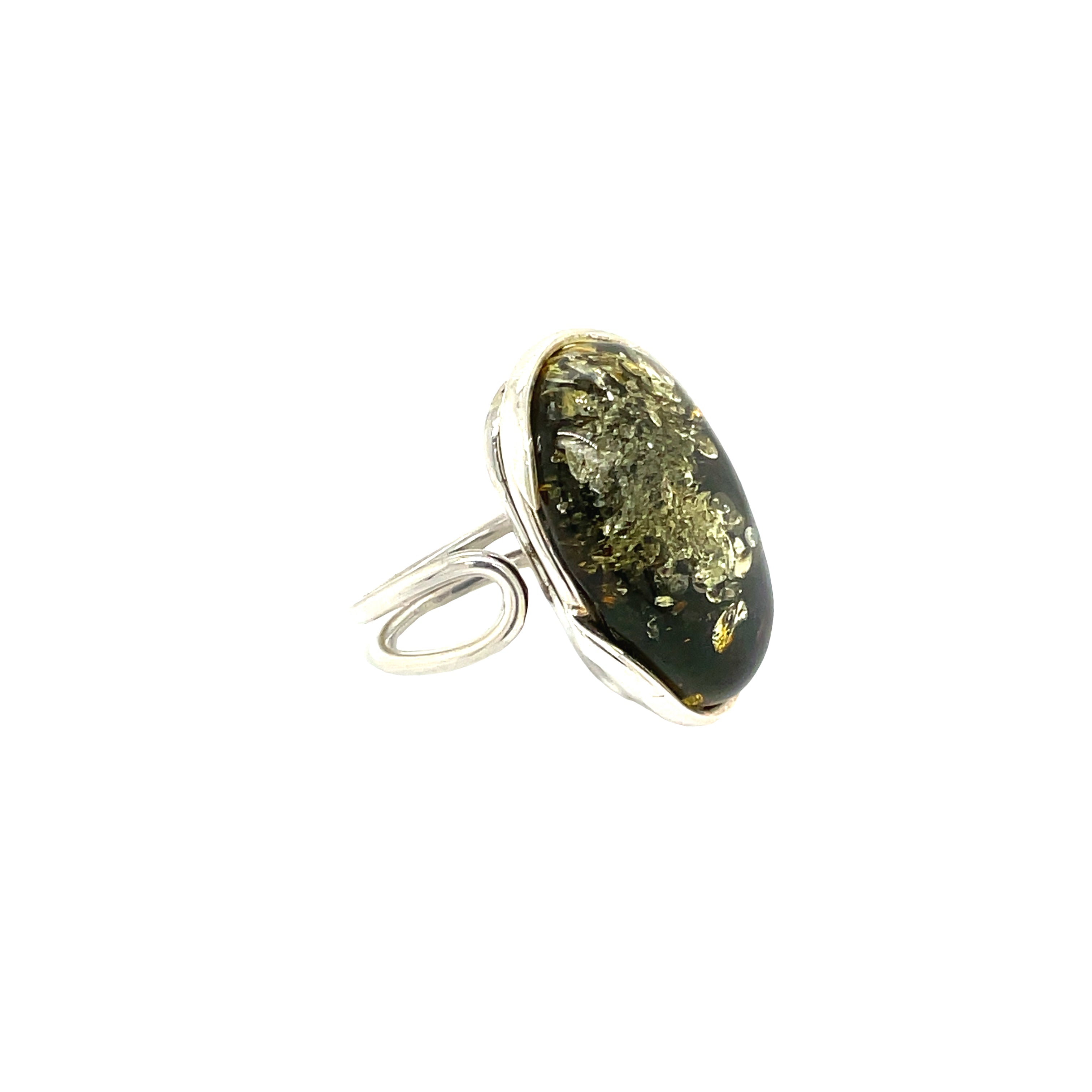 Sterling Silver Green Amber Adjustable Dress RIng