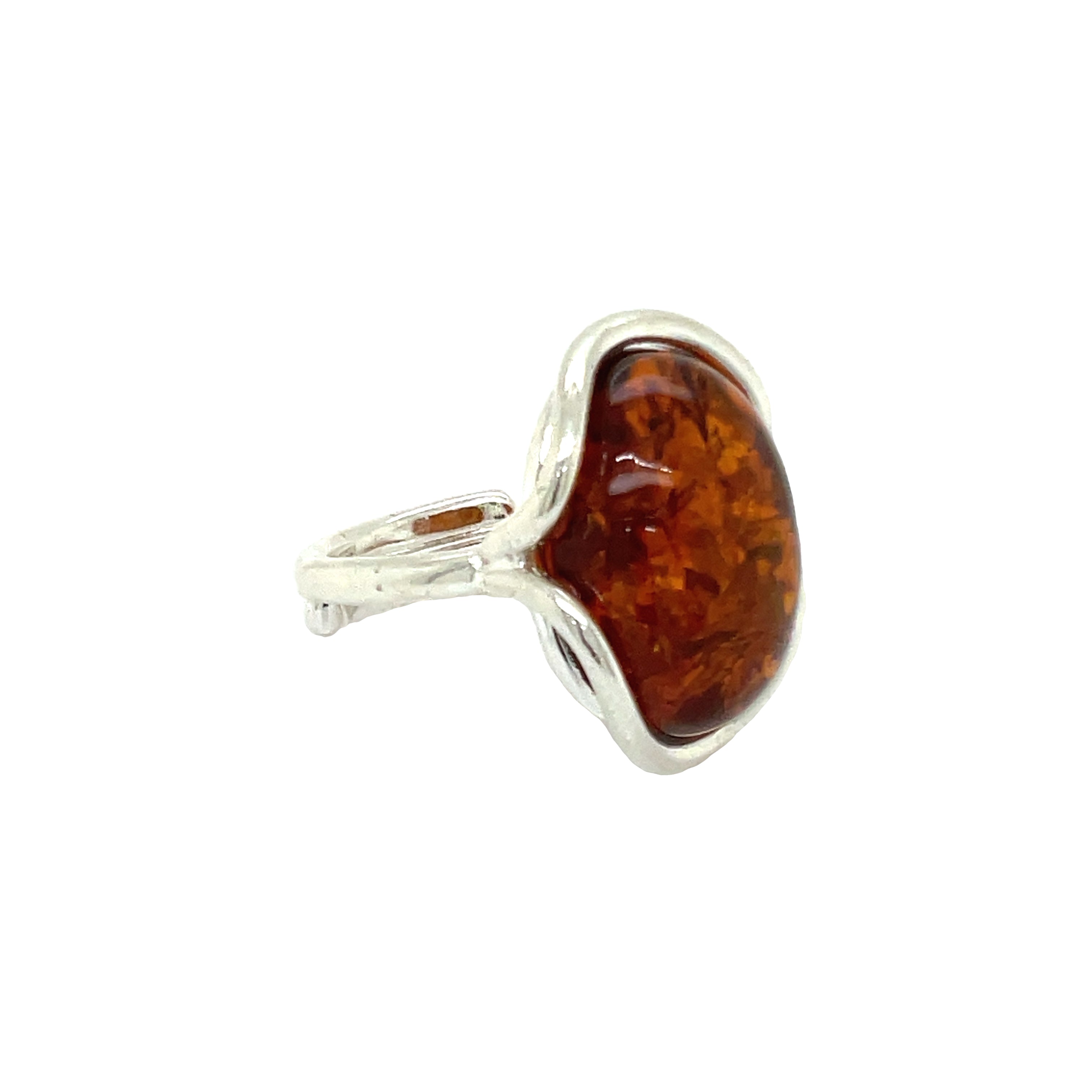 Sterling Silver Oval Amber Adjustable Dress Ring