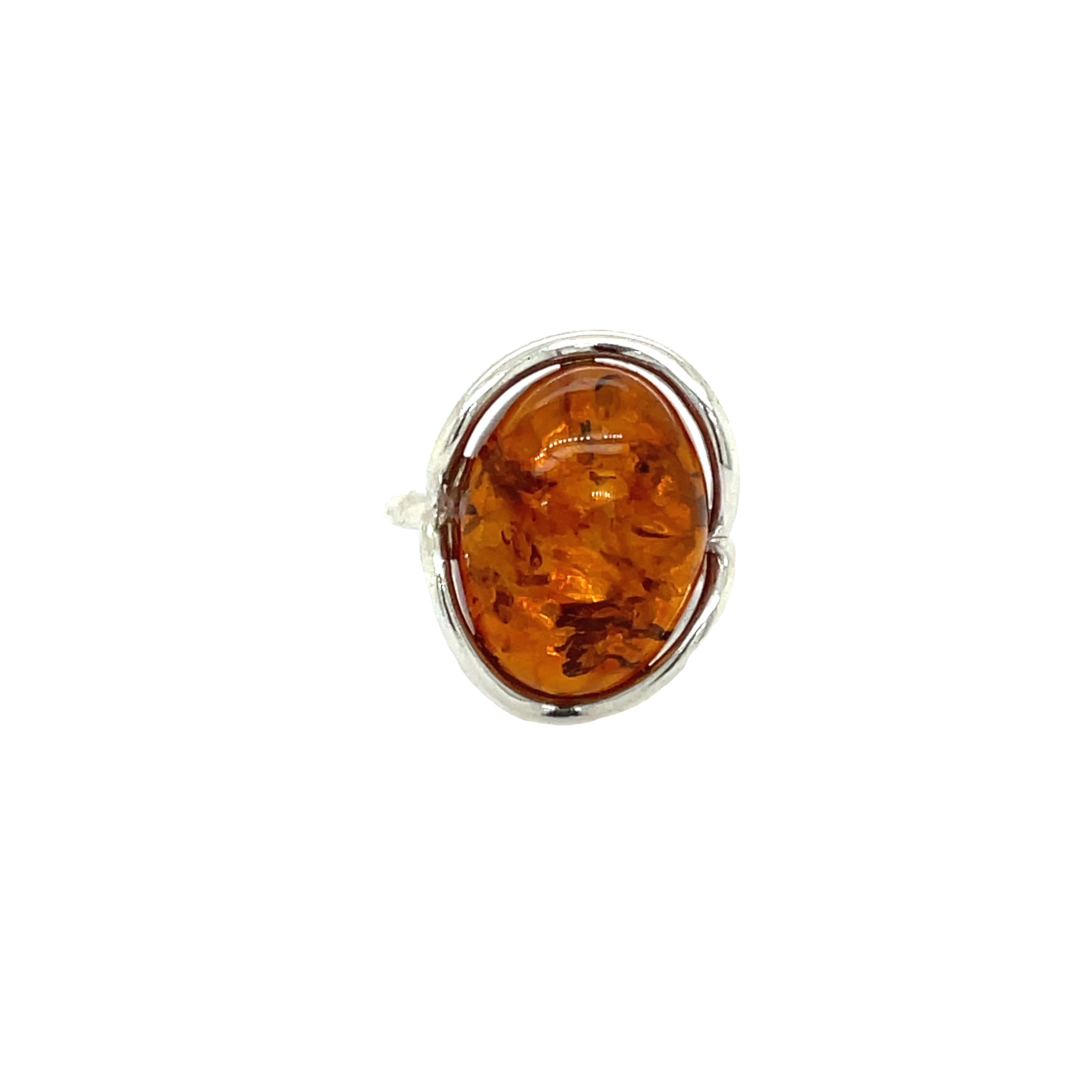 Sterling Silver Oval Amber Adjustable Dress Ring