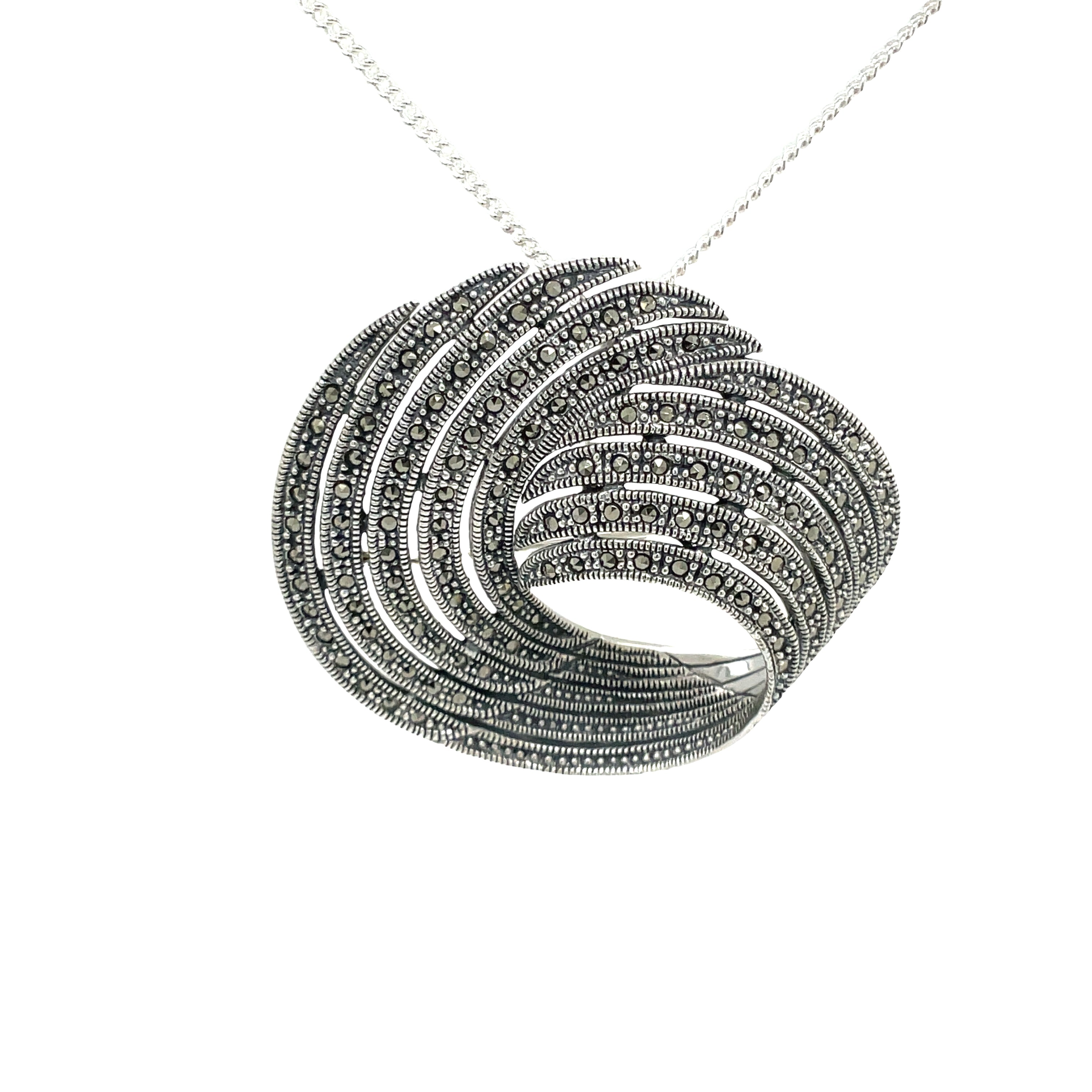 Sterling Silver Swirl Marcasite Brooch Pendant