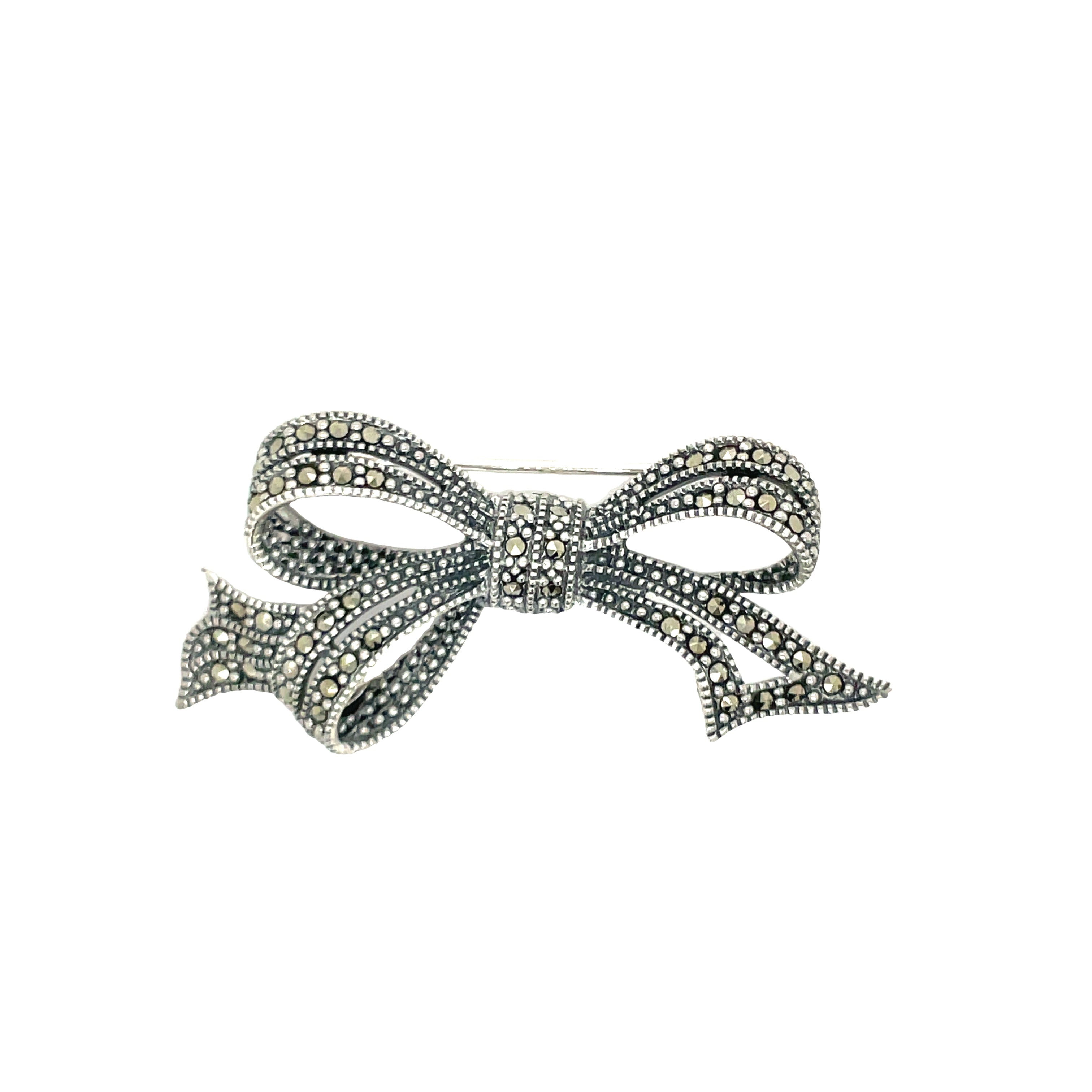 Sterling Silver Bow Marcasite Brooch Pendant