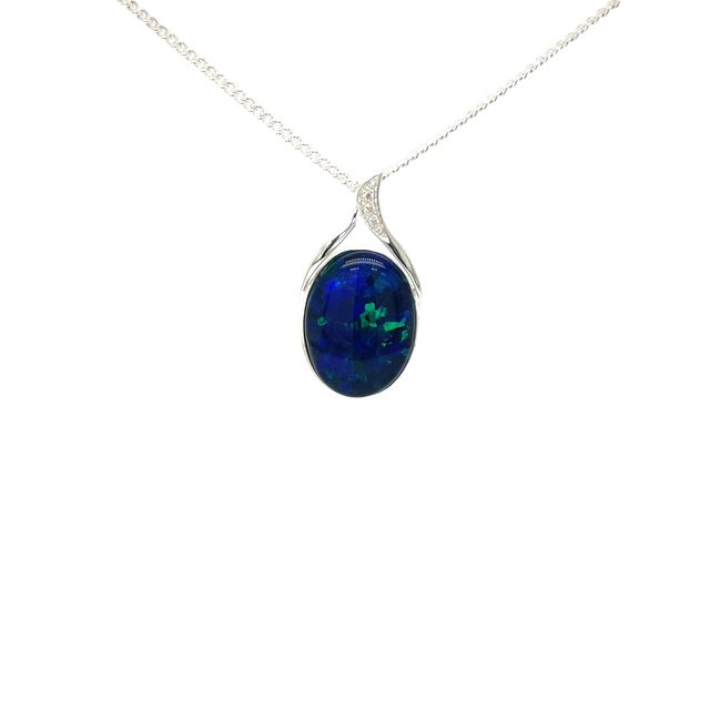 Sterling Silver Australian Opal and Cubic Zirconia Pendant