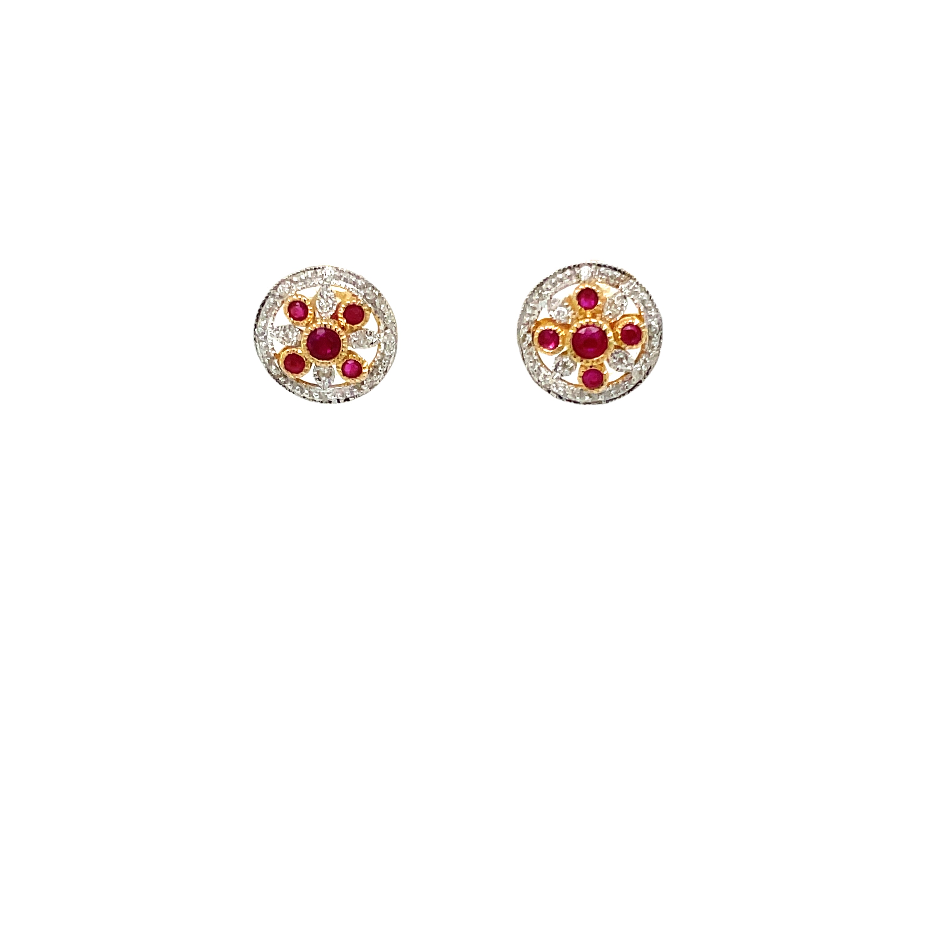 9ct Yellow Gold Ruby and Diamond Art Deco Stud Earrings