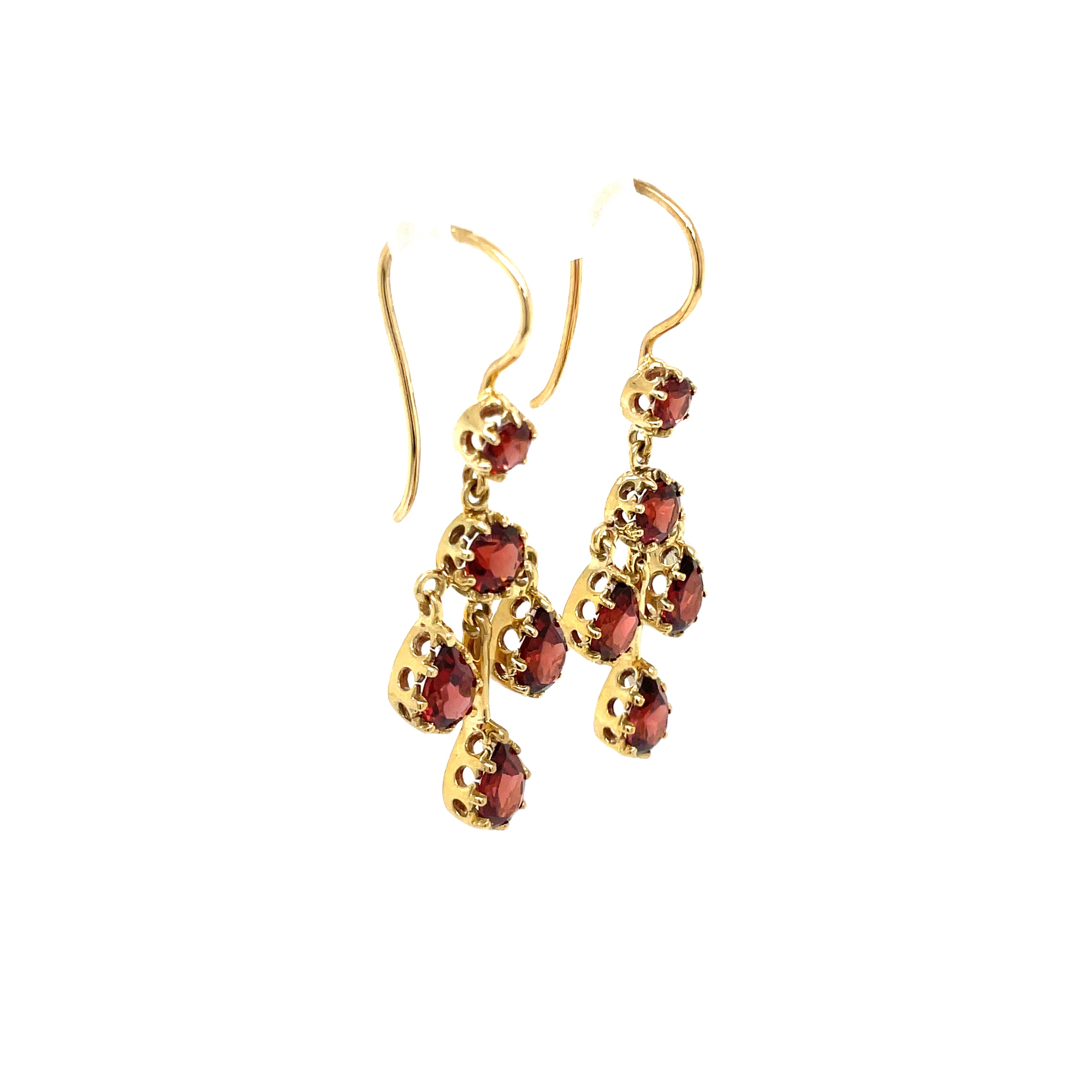 9ct Yellow Gold Garnet Chandelier Art Deco Drop Earrings