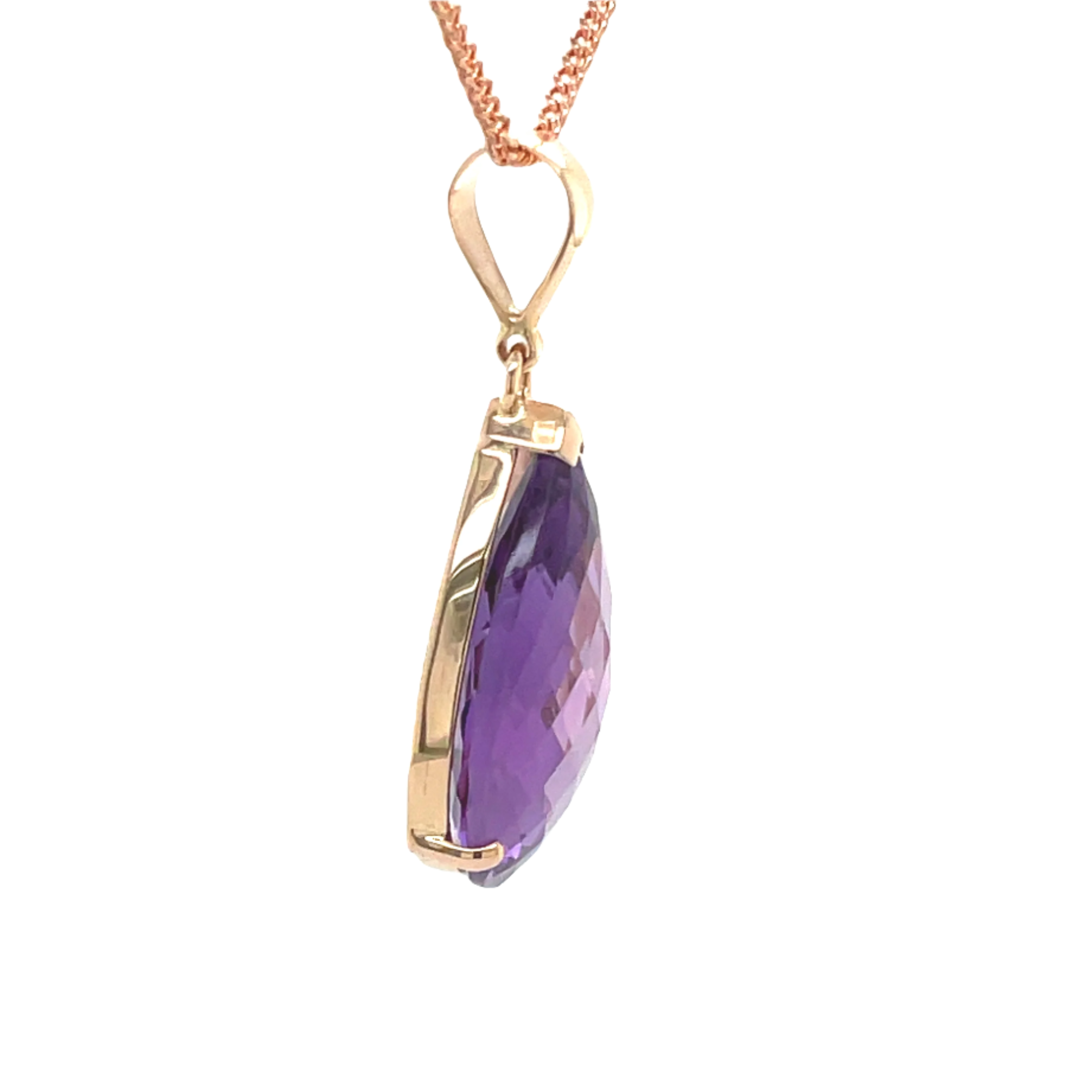 9ct Rose Gold Amethyst Pear Shape Pendant