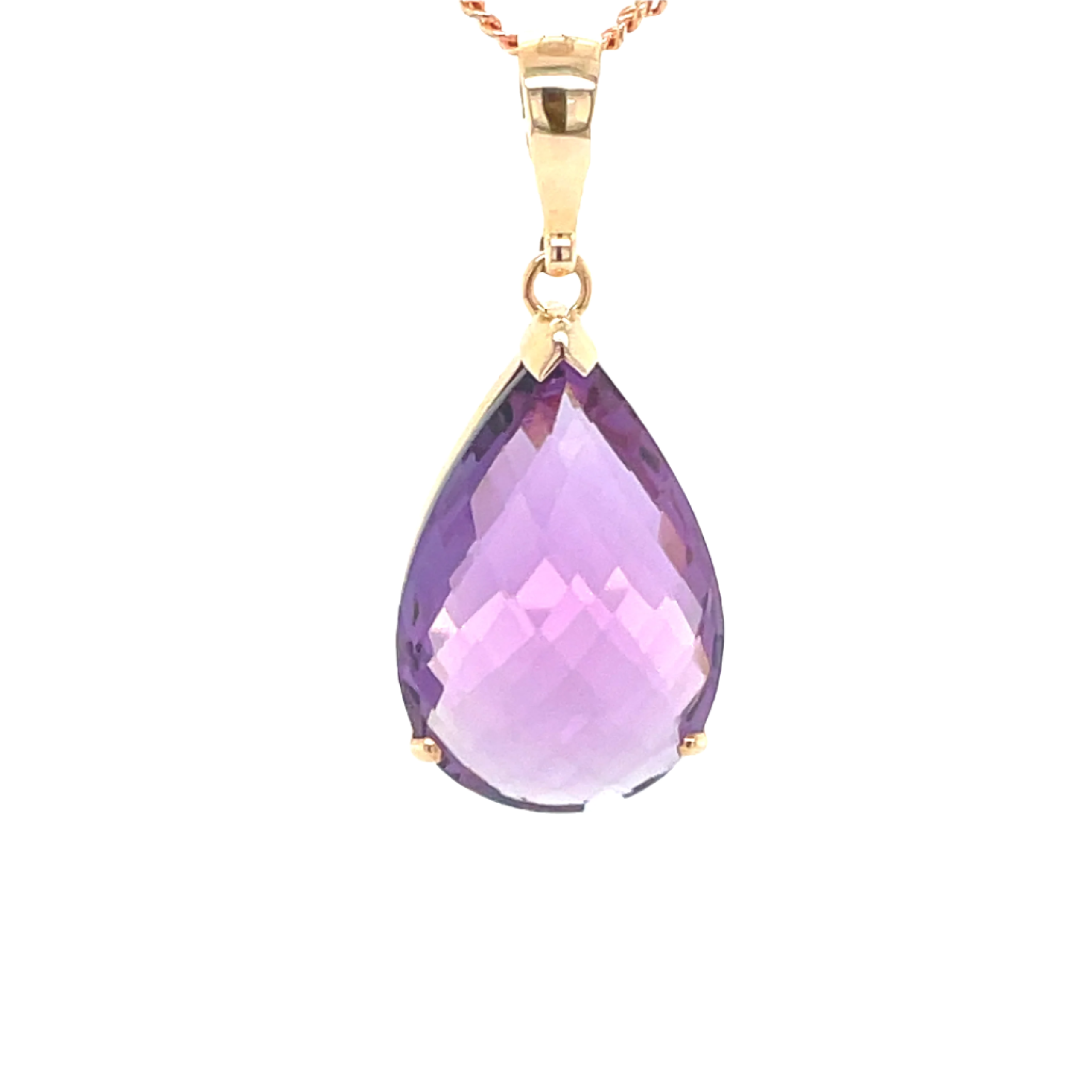 9ct Rose Gold Amethyst Pear Shape Pendant