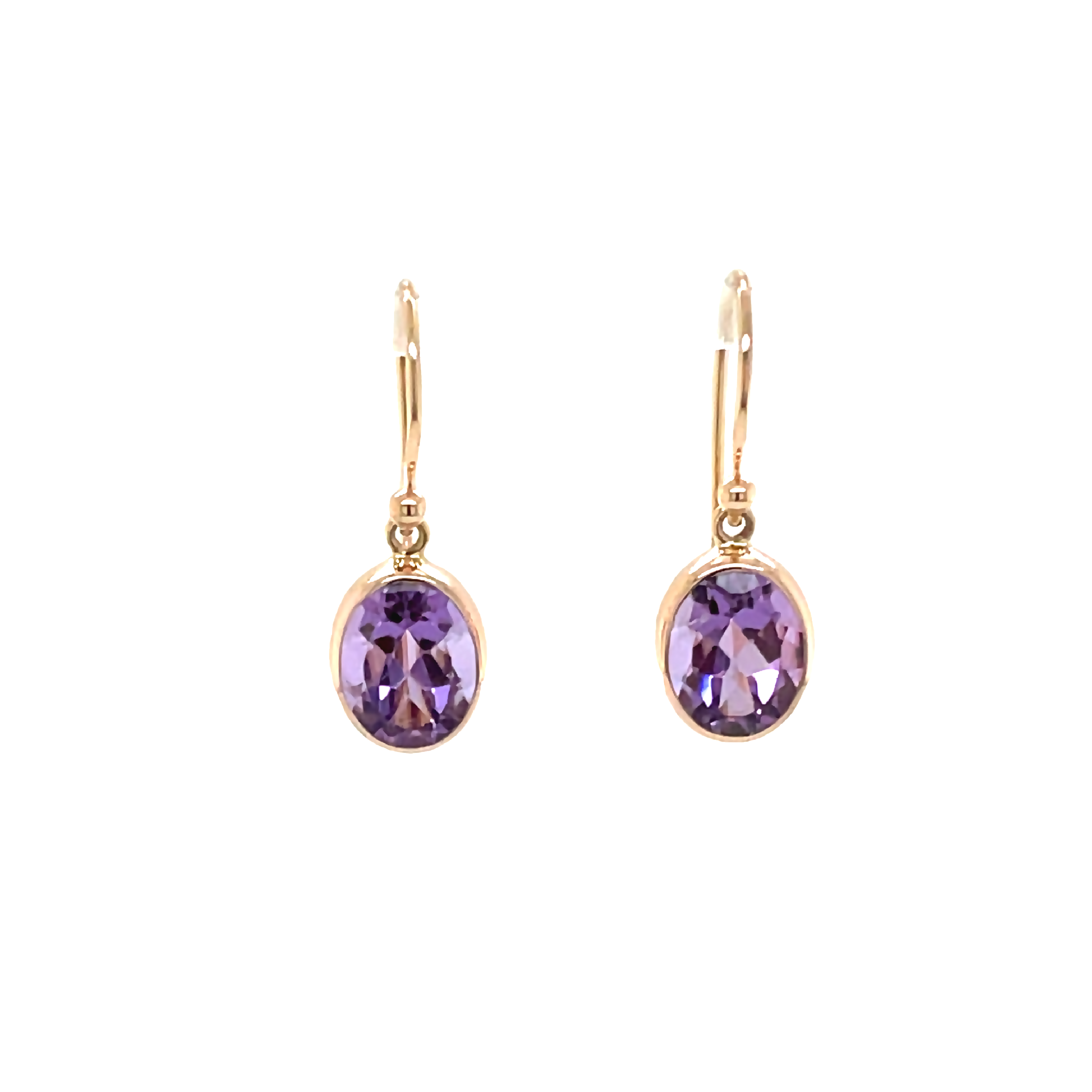 9ct Rose Gold Oval Amethyst Drop Earrings