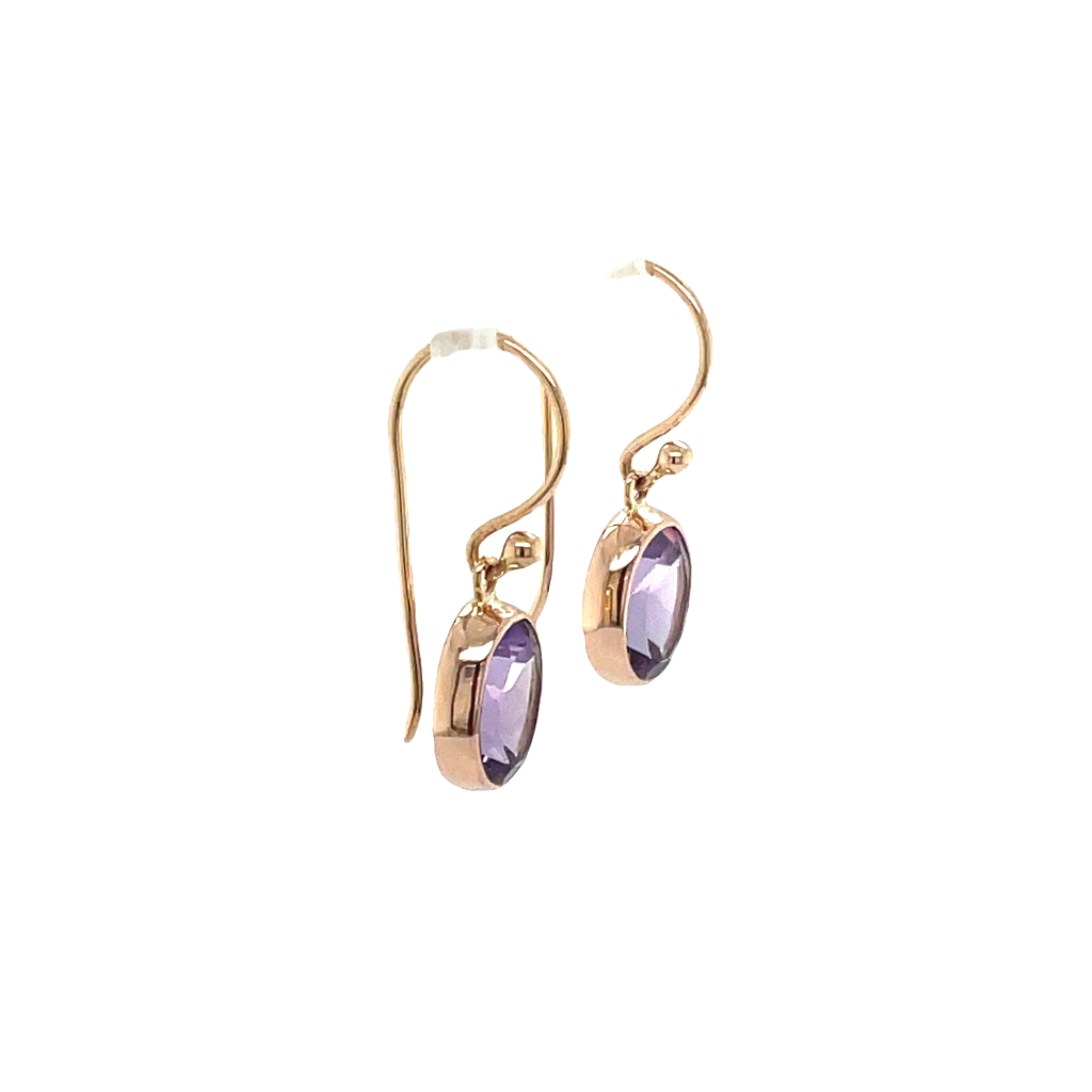 9ct Rose Gold Oval Amethyst Drop Earrings