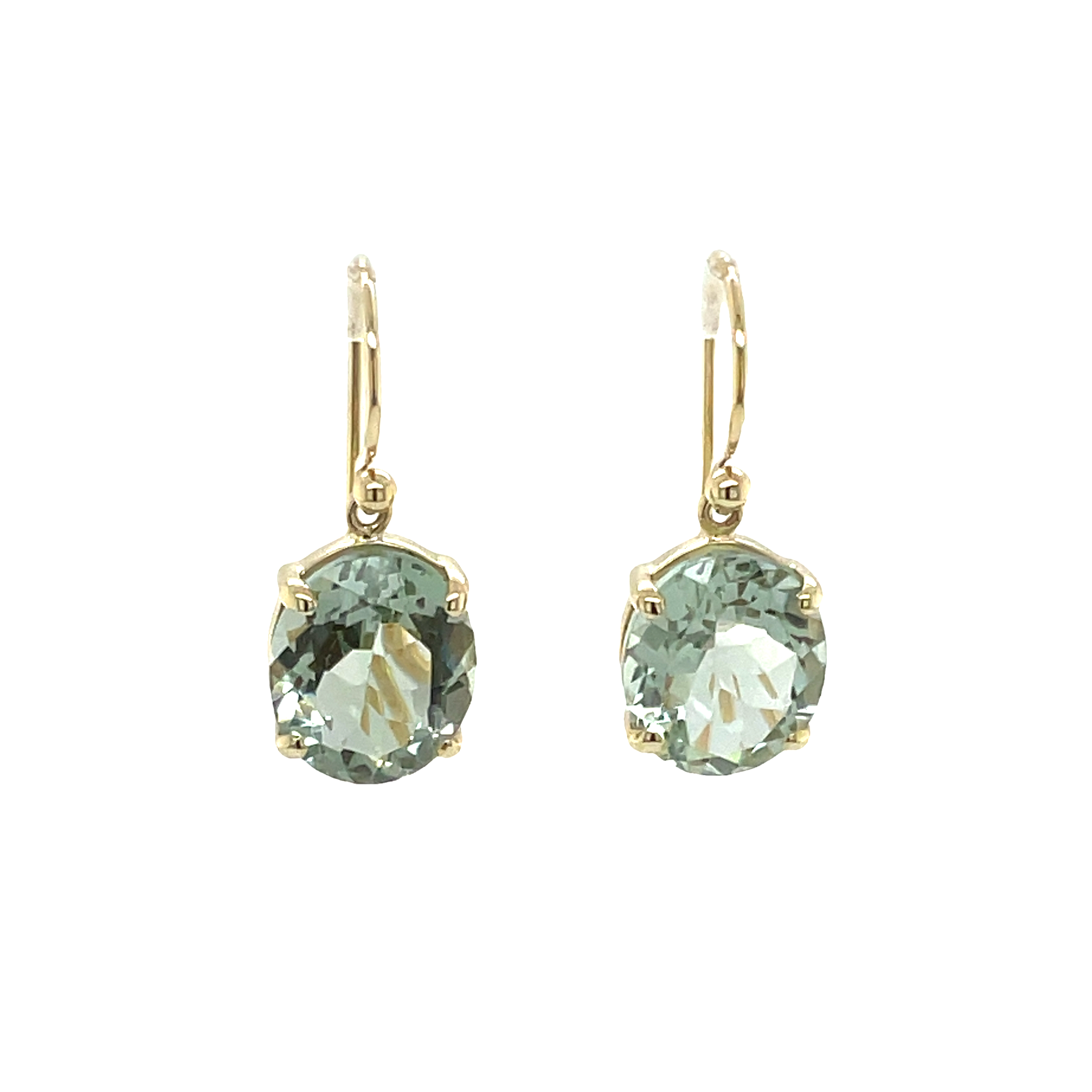 9ct Yellow Gold Oval Green Amethyst Drop Earrings