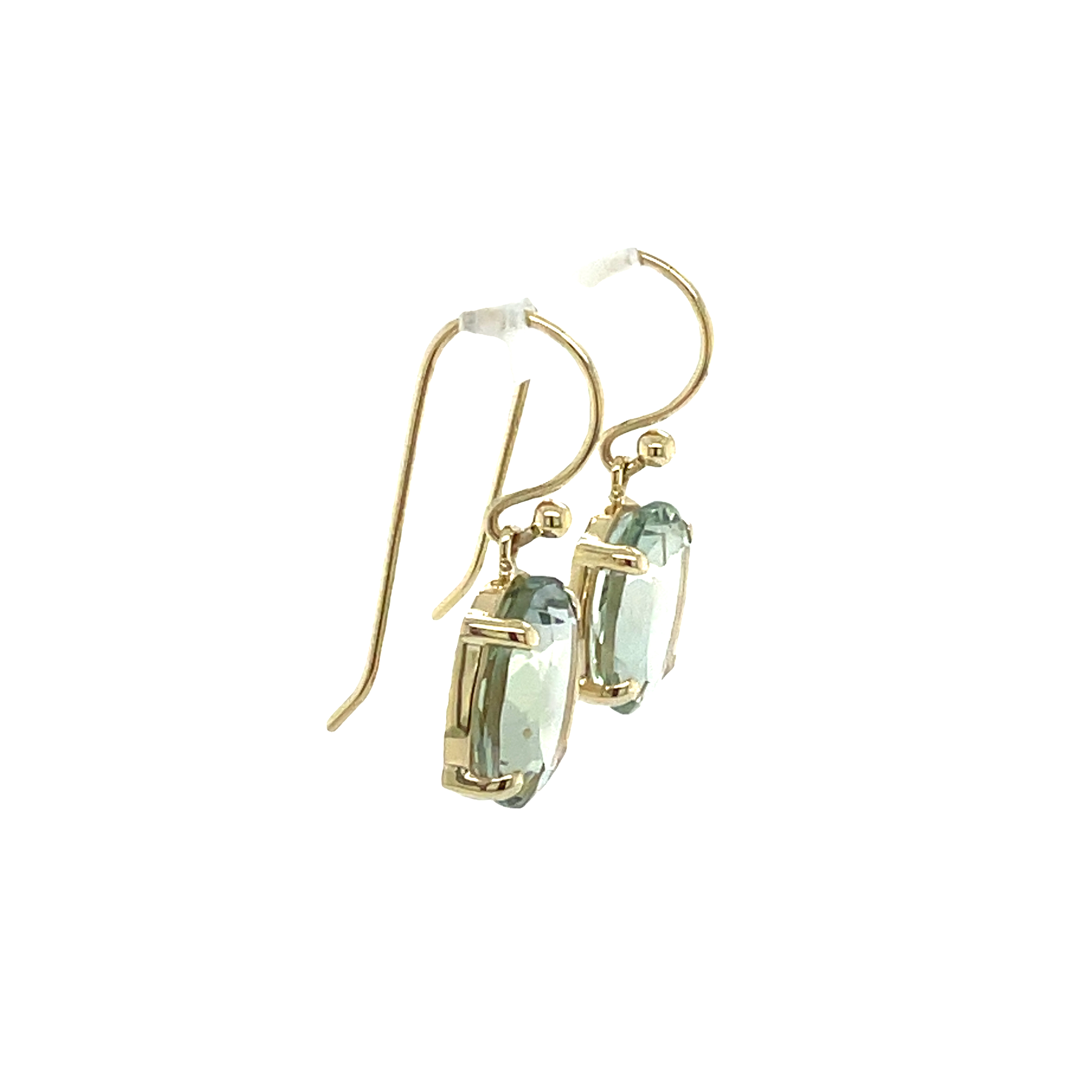 9ct Yellow Gold Oval Green Amethyst Drop Earrings