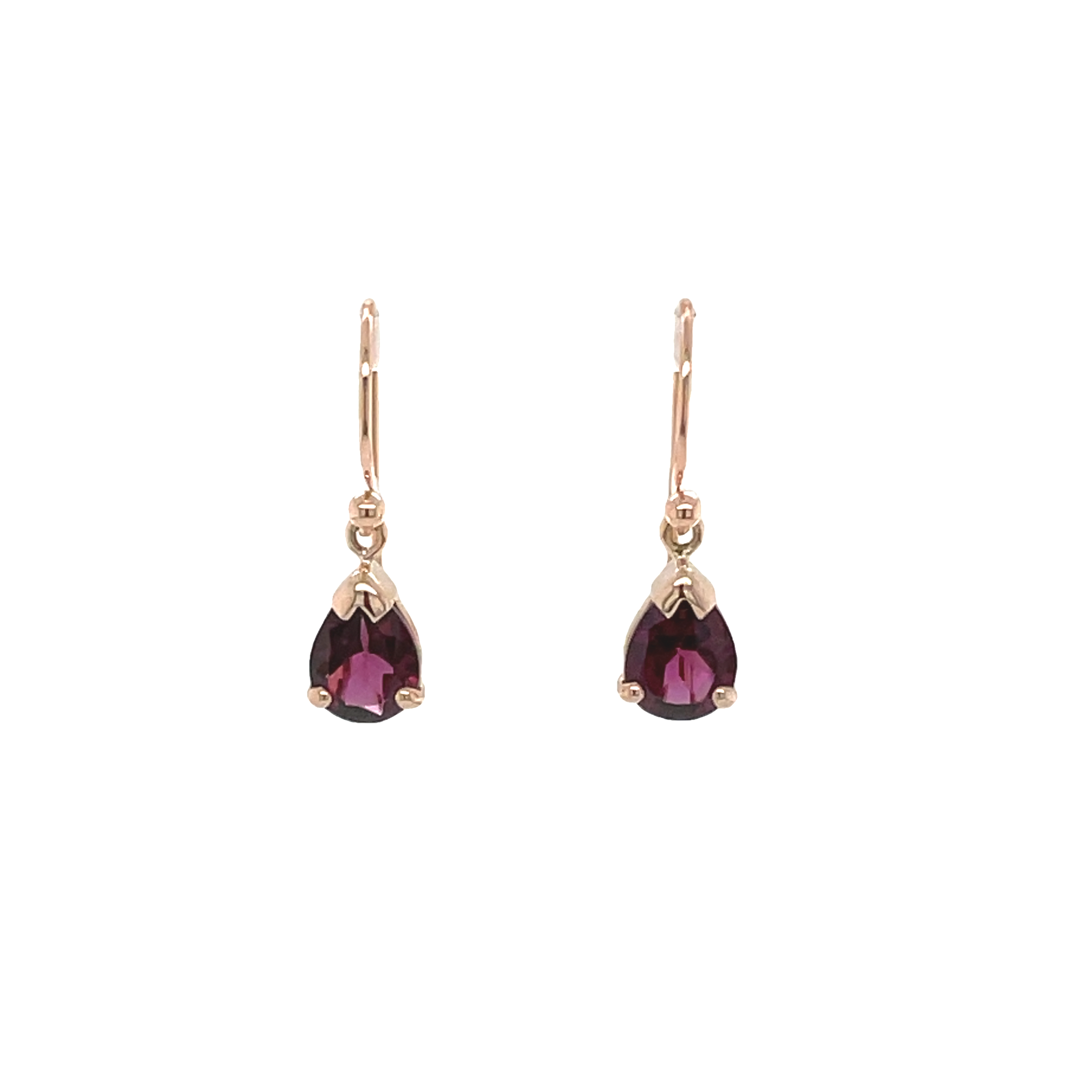 9ct Rose Gold Pear Shape Rhodolite Garnet Drop Earrings