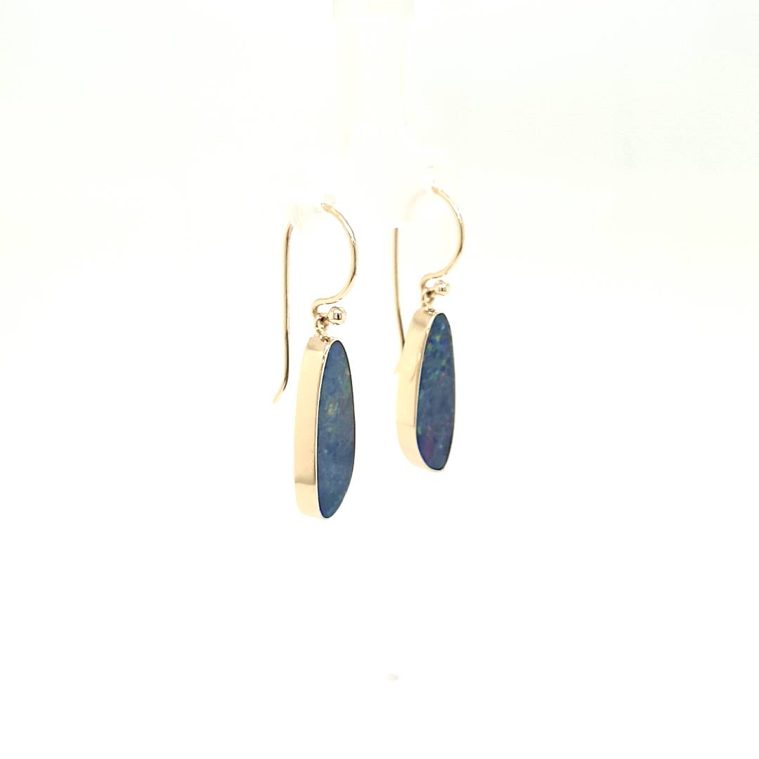 9ct Yellow Gold Elongated Australian Opal Hook Earrings