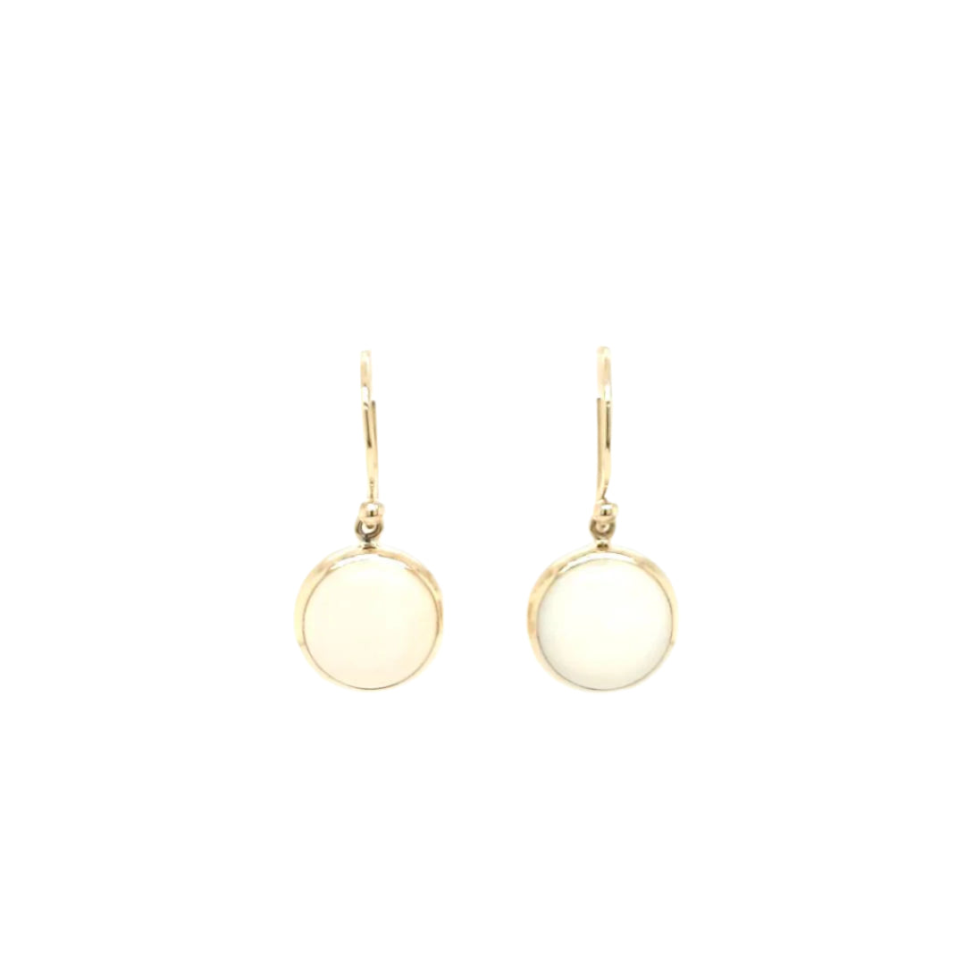 9ct Yellow Gold Round White Australian Opal Drop Earrings