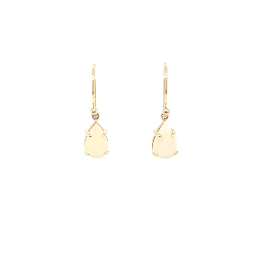 9ct Yellow Gold White Pear Australian Opal Drop Earrings