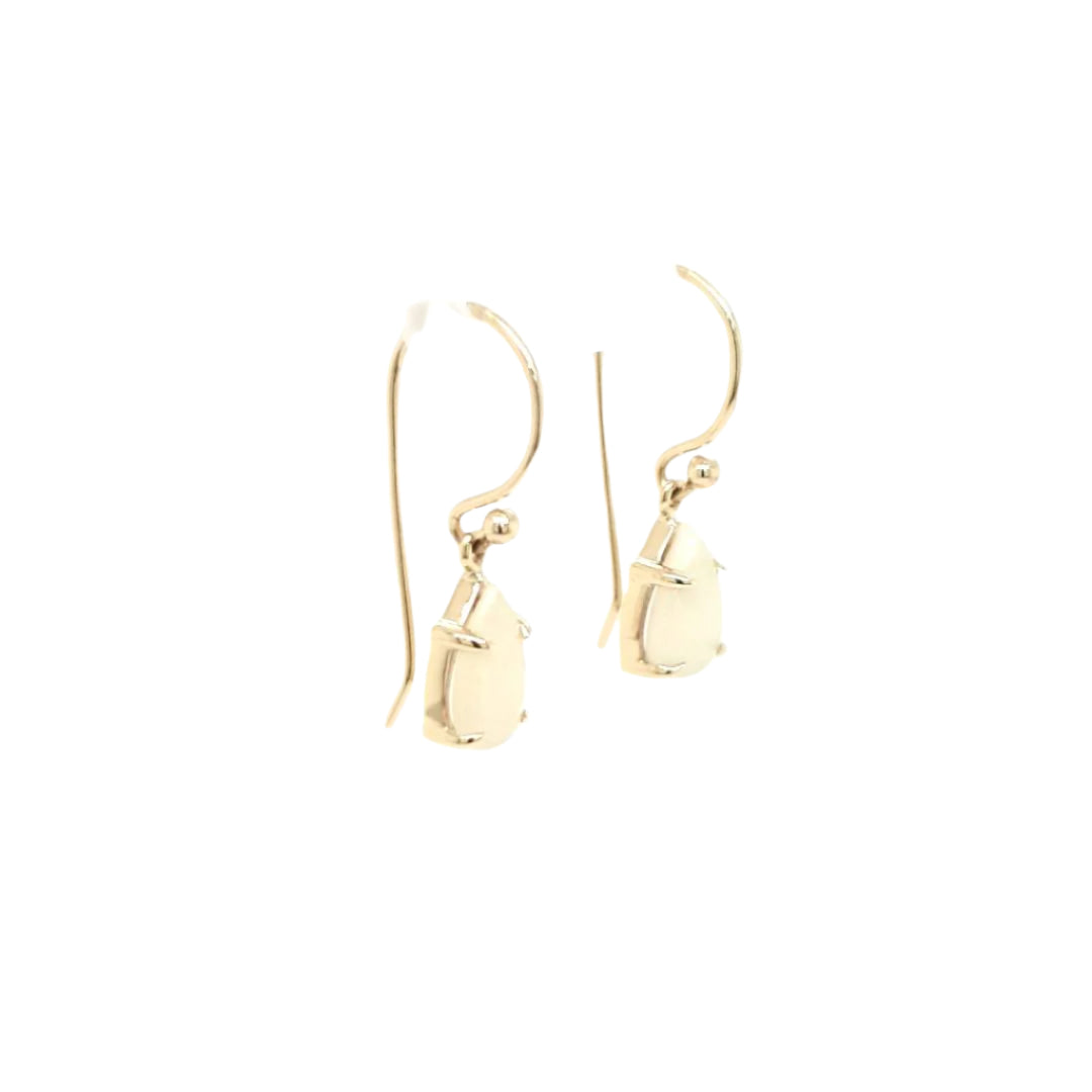 9ct Yellow Gold White Pear Australian Opal Drop Earrings