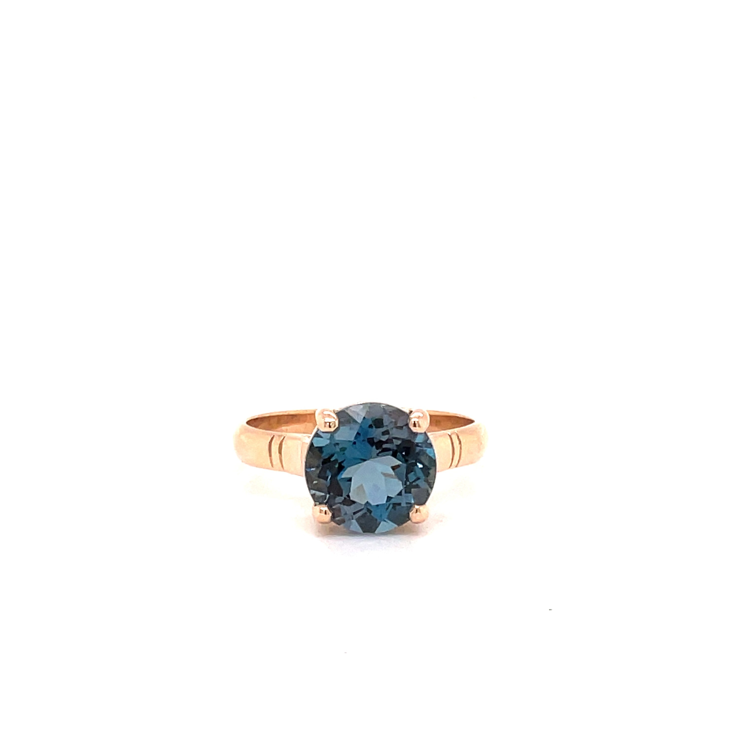 9ct Rose Gold Round London Blue Topaz Dress Ring