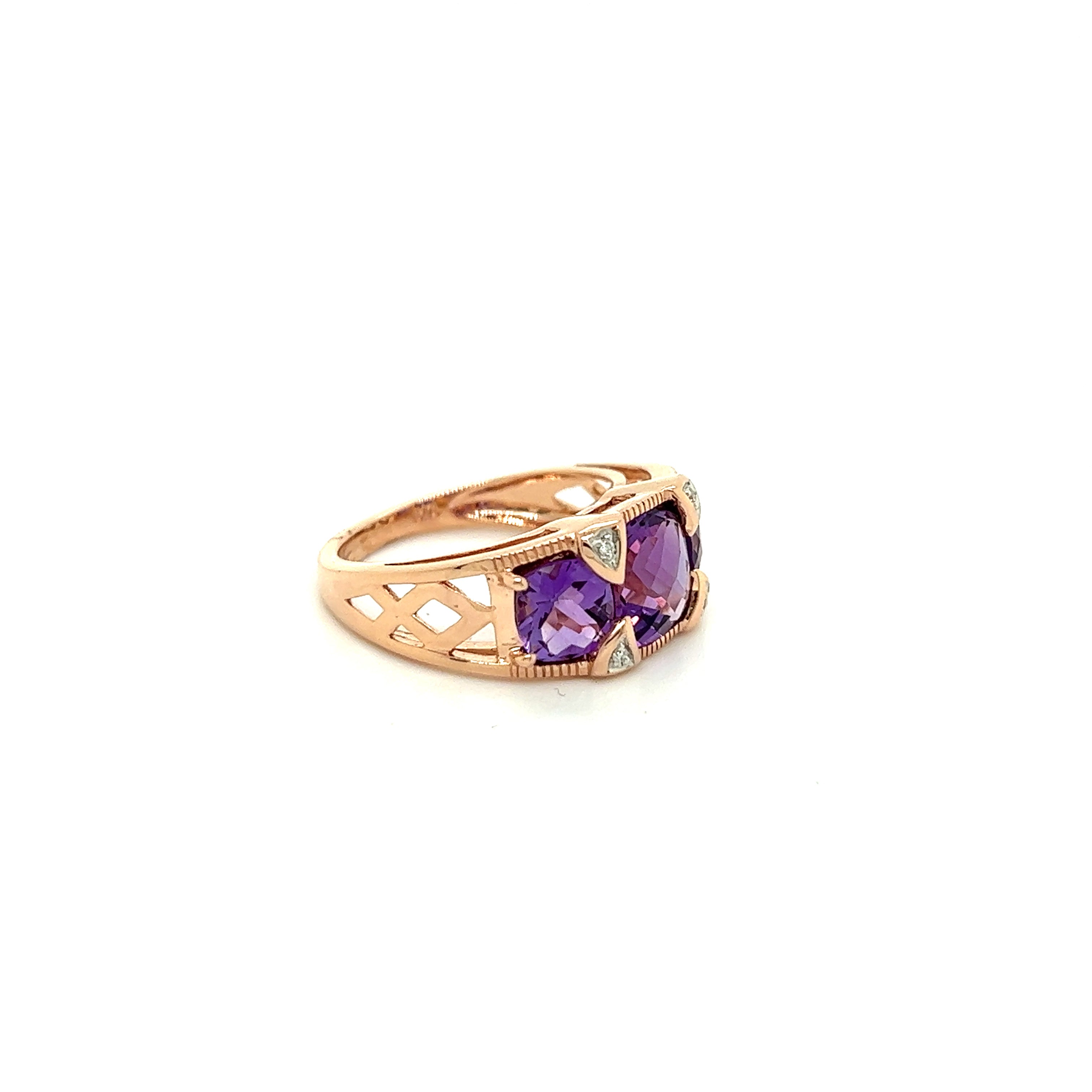 9ct rose gold amethyst and diamond ring.