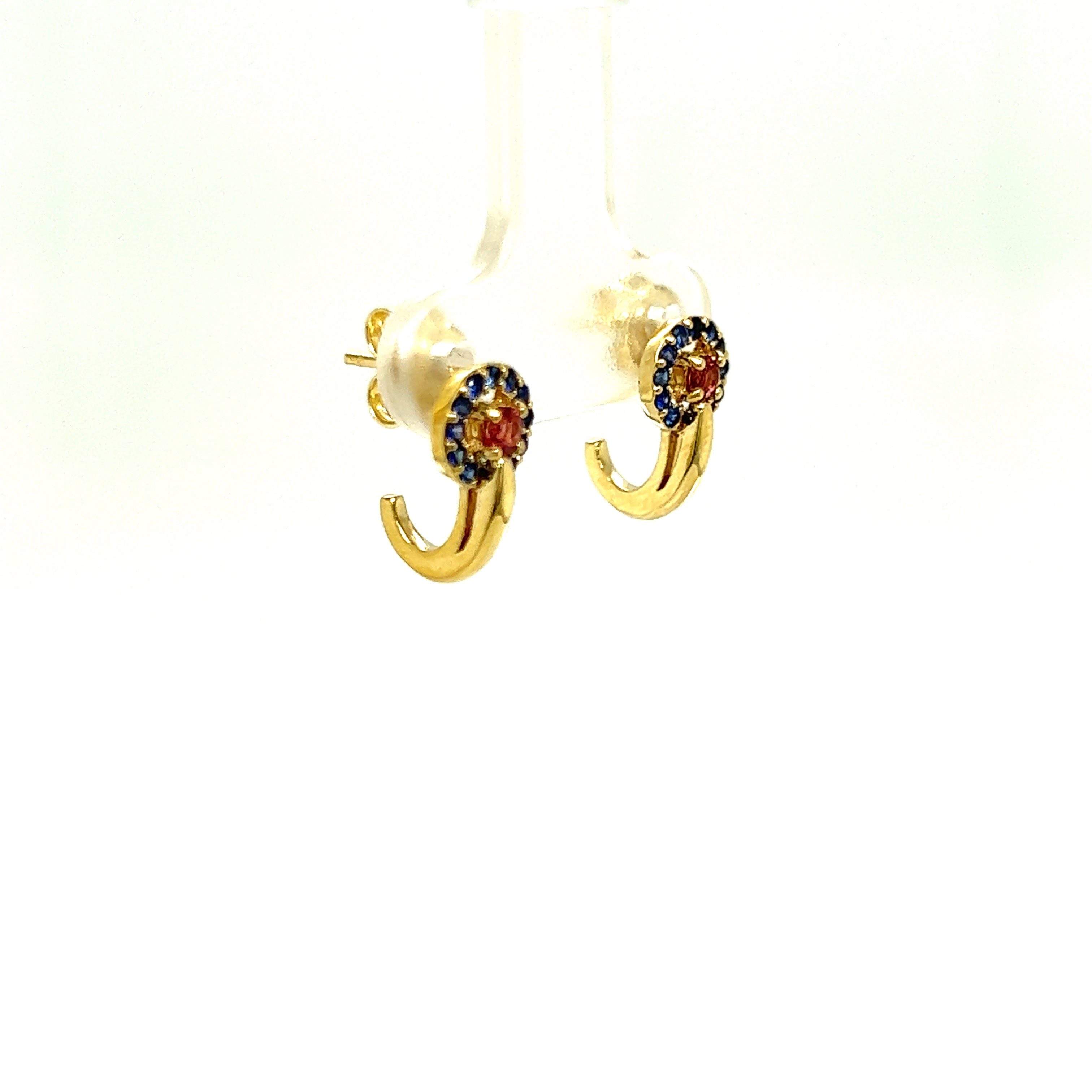 9ct Yellow Gold Pink Tourmaline and Sapphire Earrings.