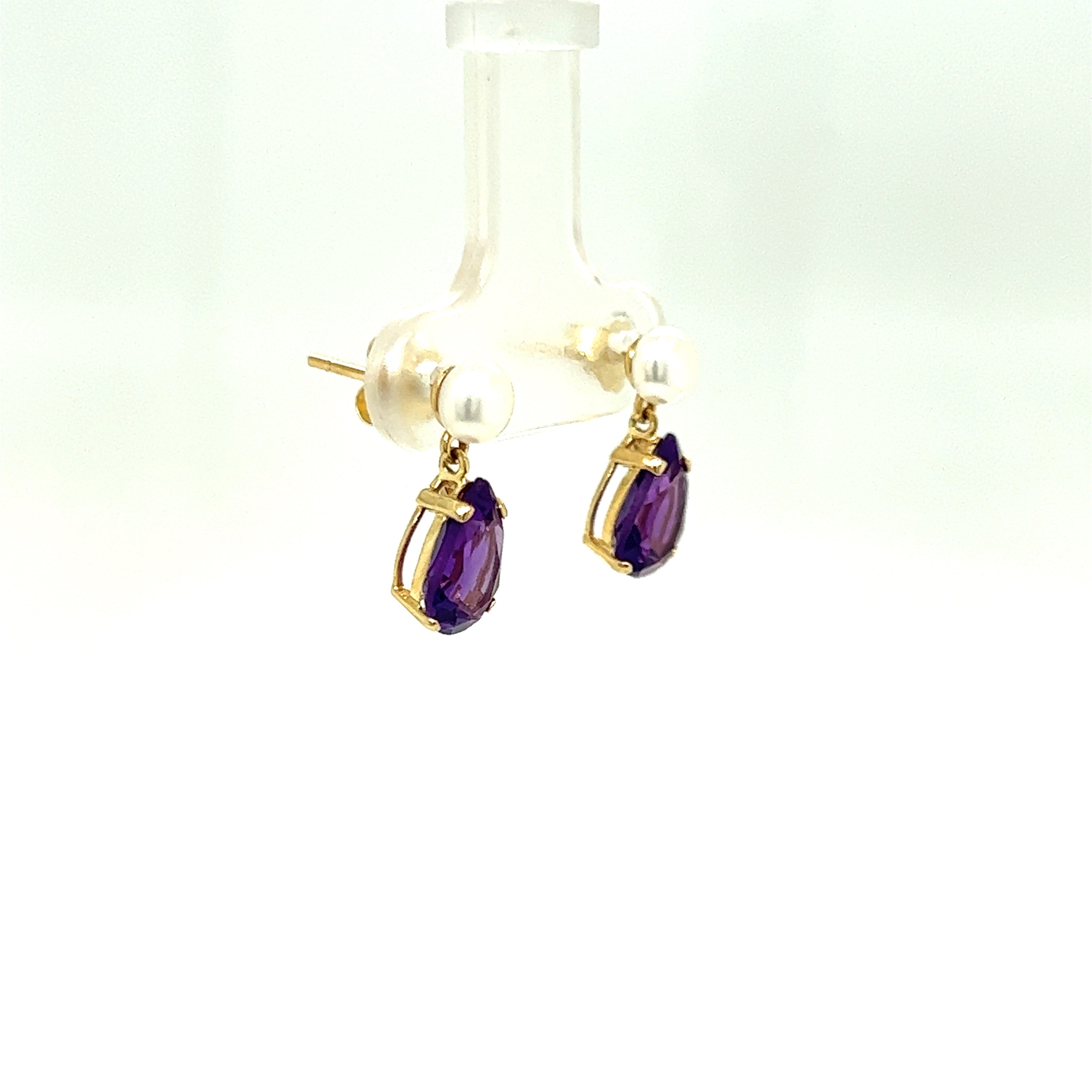 9ct yellow gold amethyst and pearl earrings