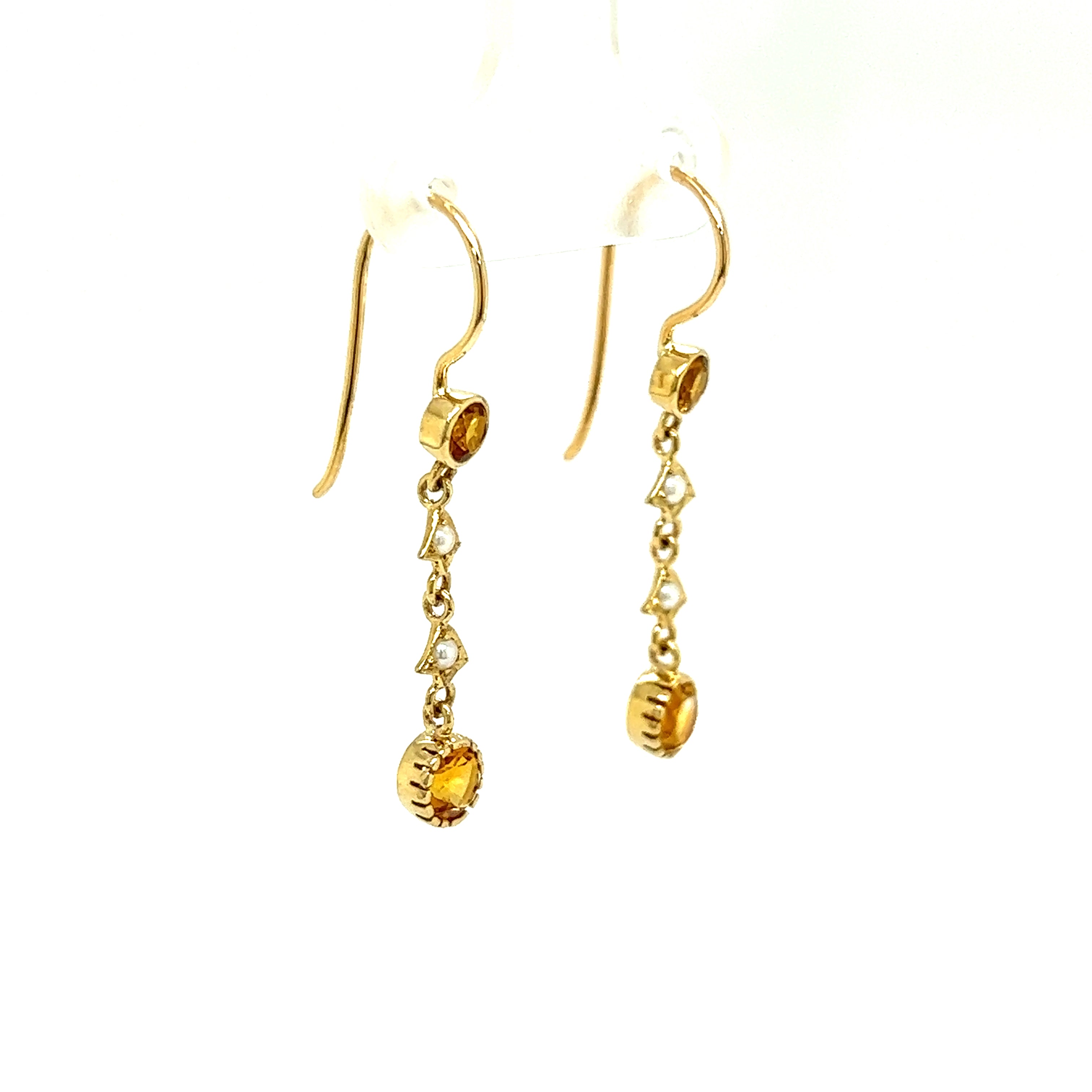 9ct yellow gold citrine and seed pearl earrings