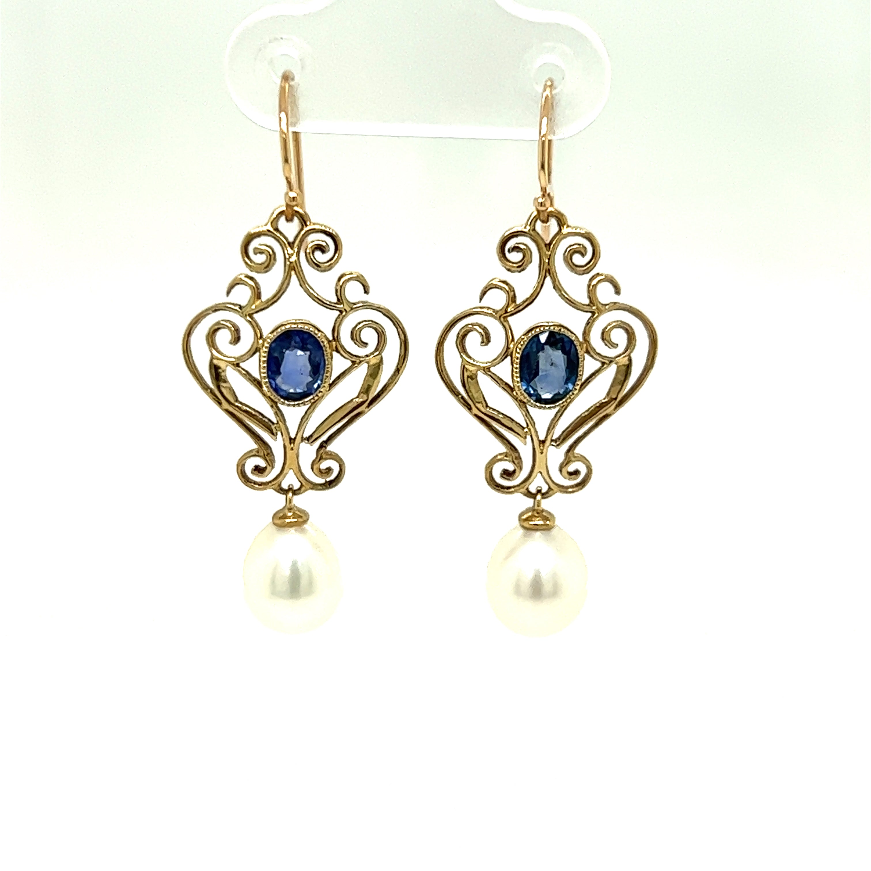 9ct yellow gold sapphire and pearl earrings