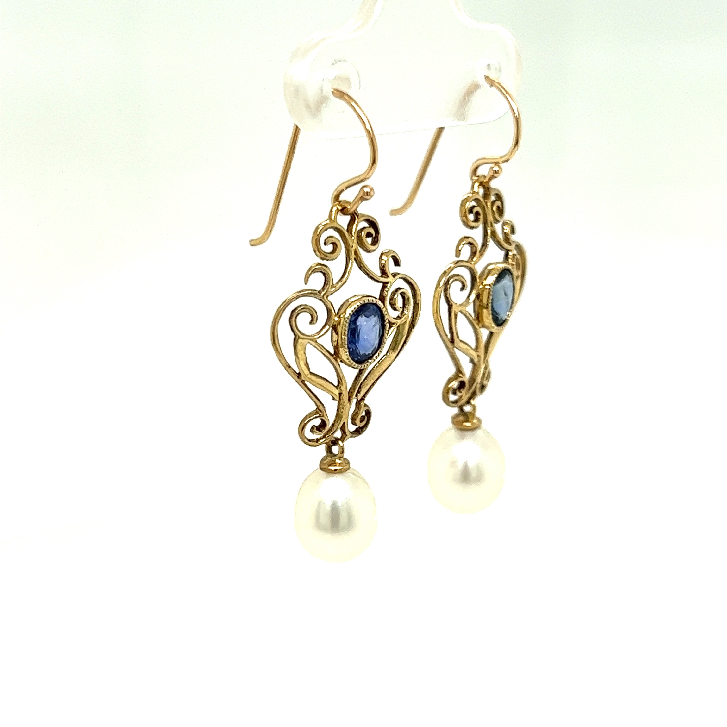 9ct yellow gold sapphire and pearl earrings