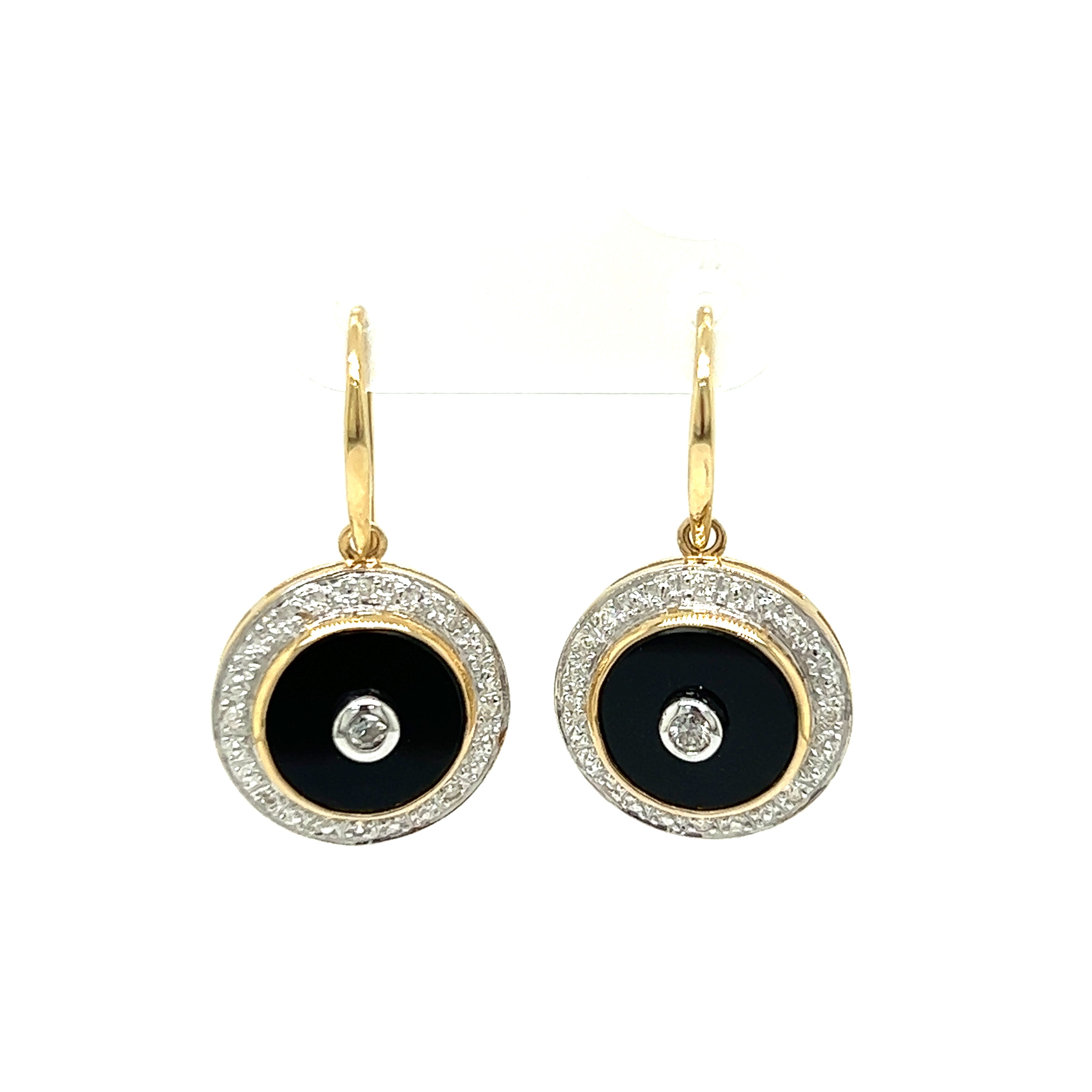 9ct yellow gold onyx and diamond earrings