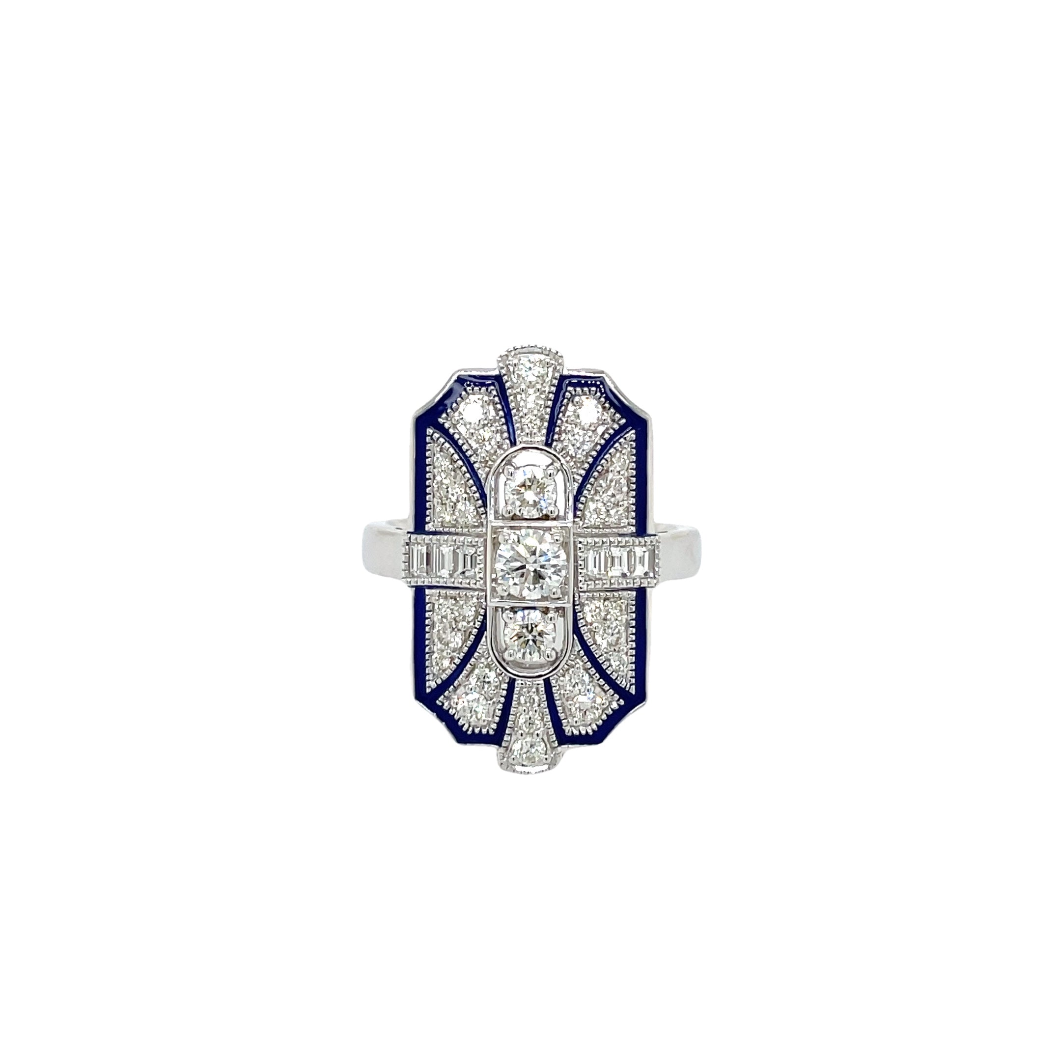 9ct White Gold Diamond and Enamel Art Deco Dress Ring