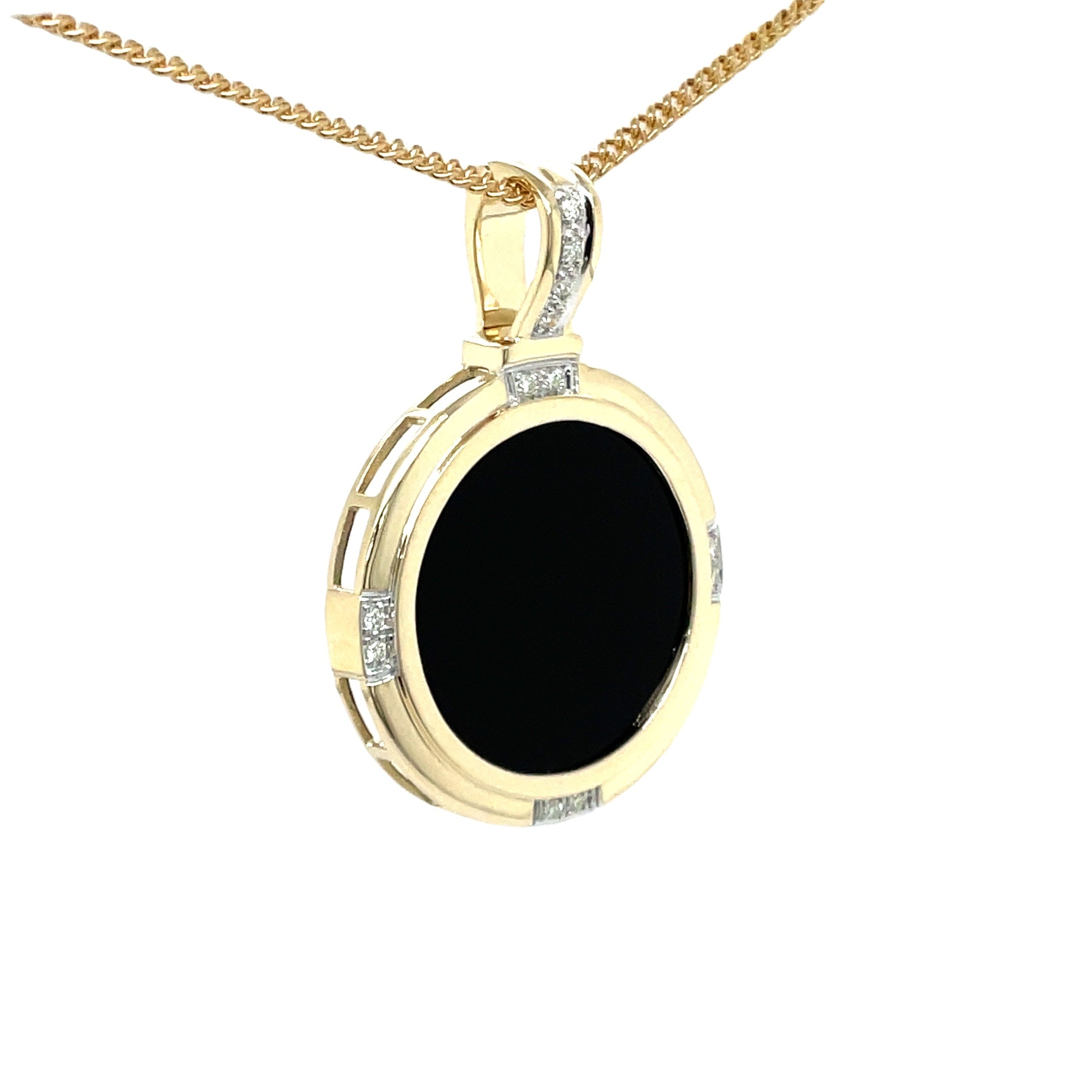9ct Yellow Gold Large Onyx and Natural Diamond Enhancer Pendant