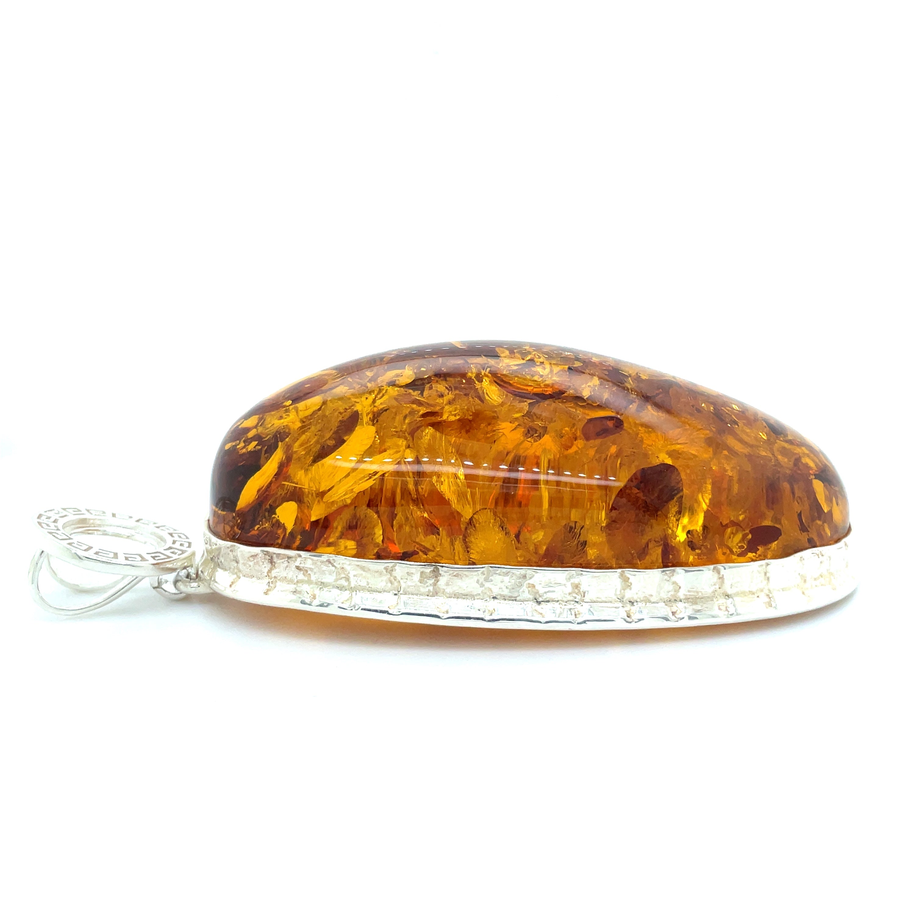 Sterling Silver 64mm x 34mm Amber Pendant