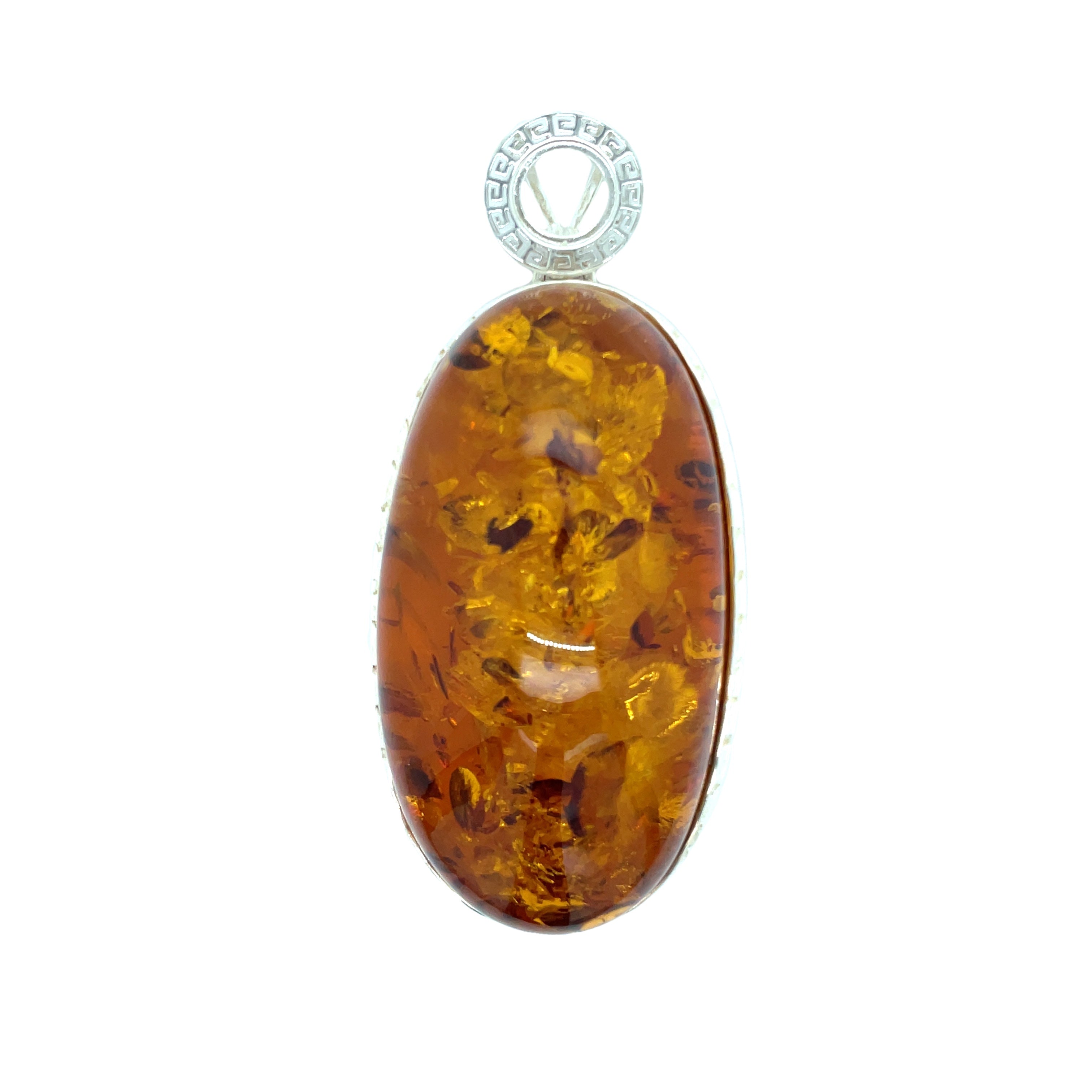 Sterling Silver 64mm x 34mm Amber Pendant