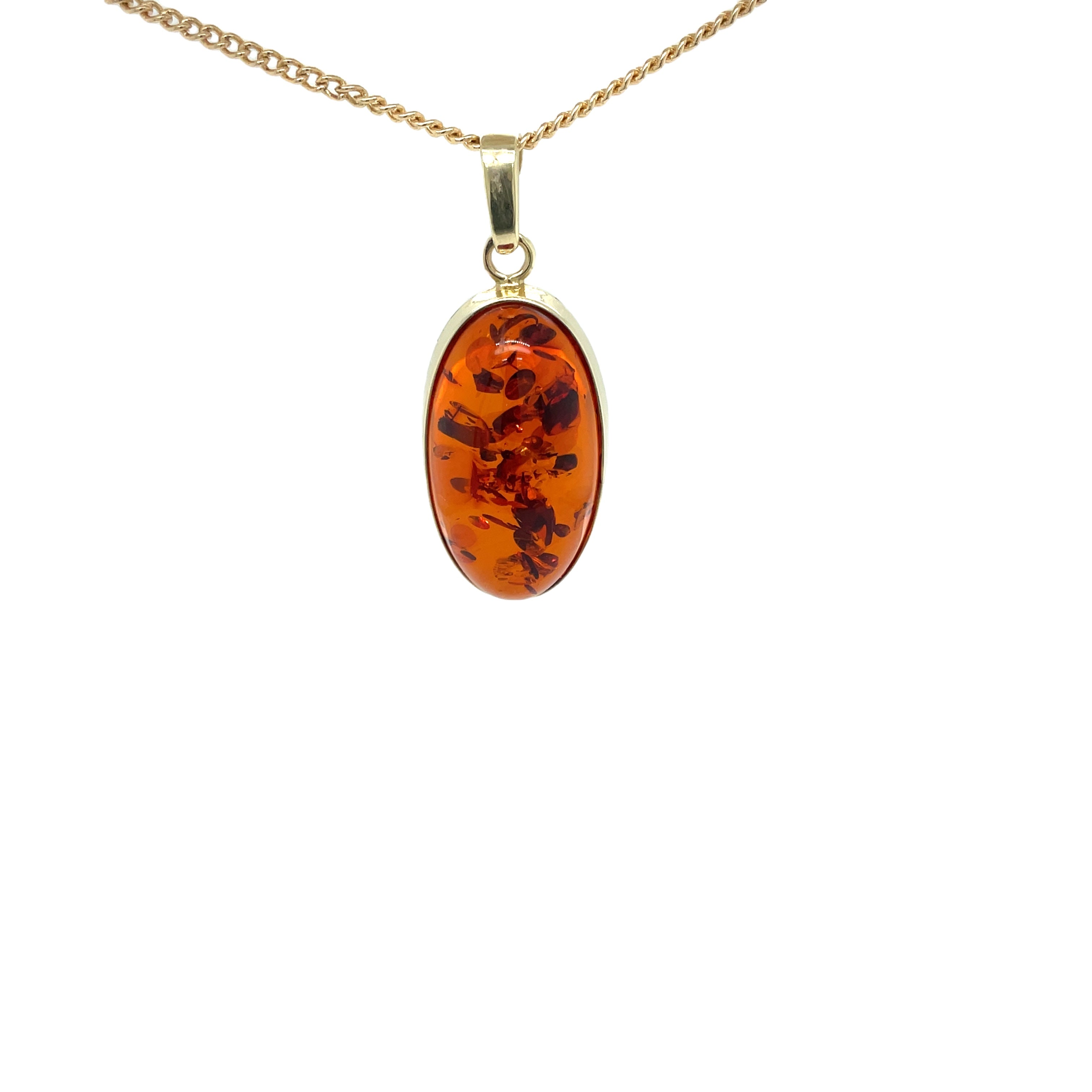 9ct Yellow Gold Oval Amber Pendant