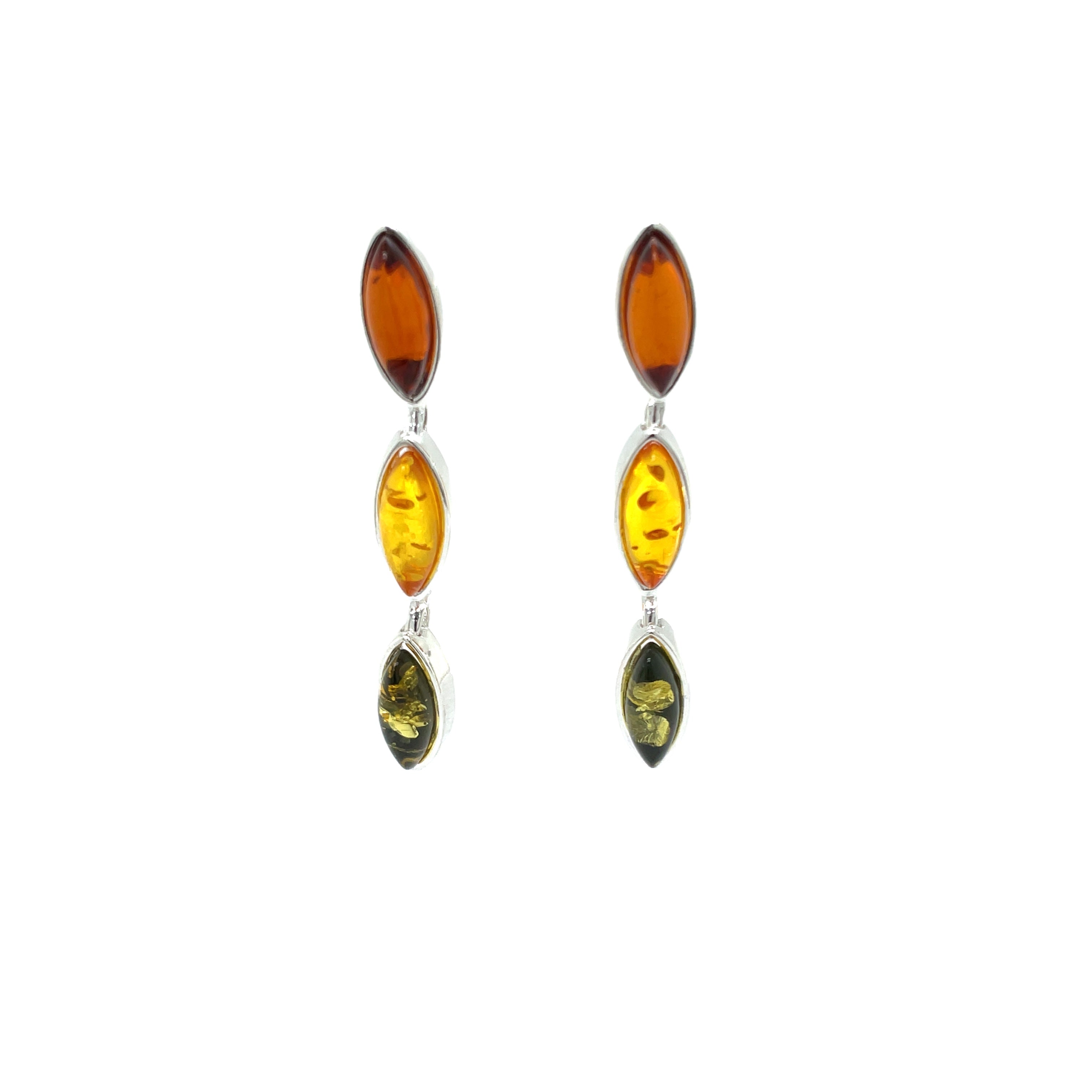 Sterling Silver Multi-Coloured Amber Drop Stud Earrings