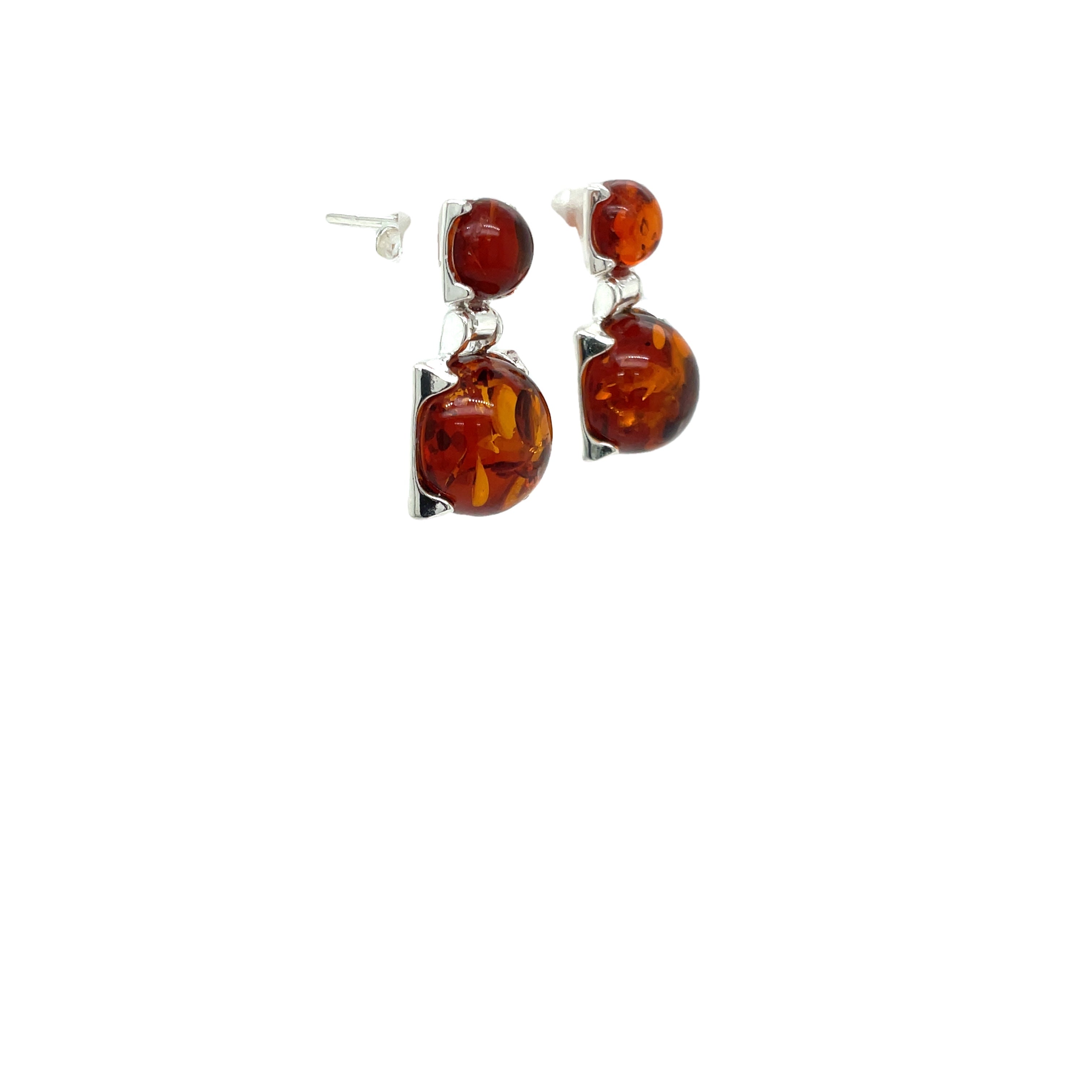 Sterling Silver Amber Two Drop Stud earrings