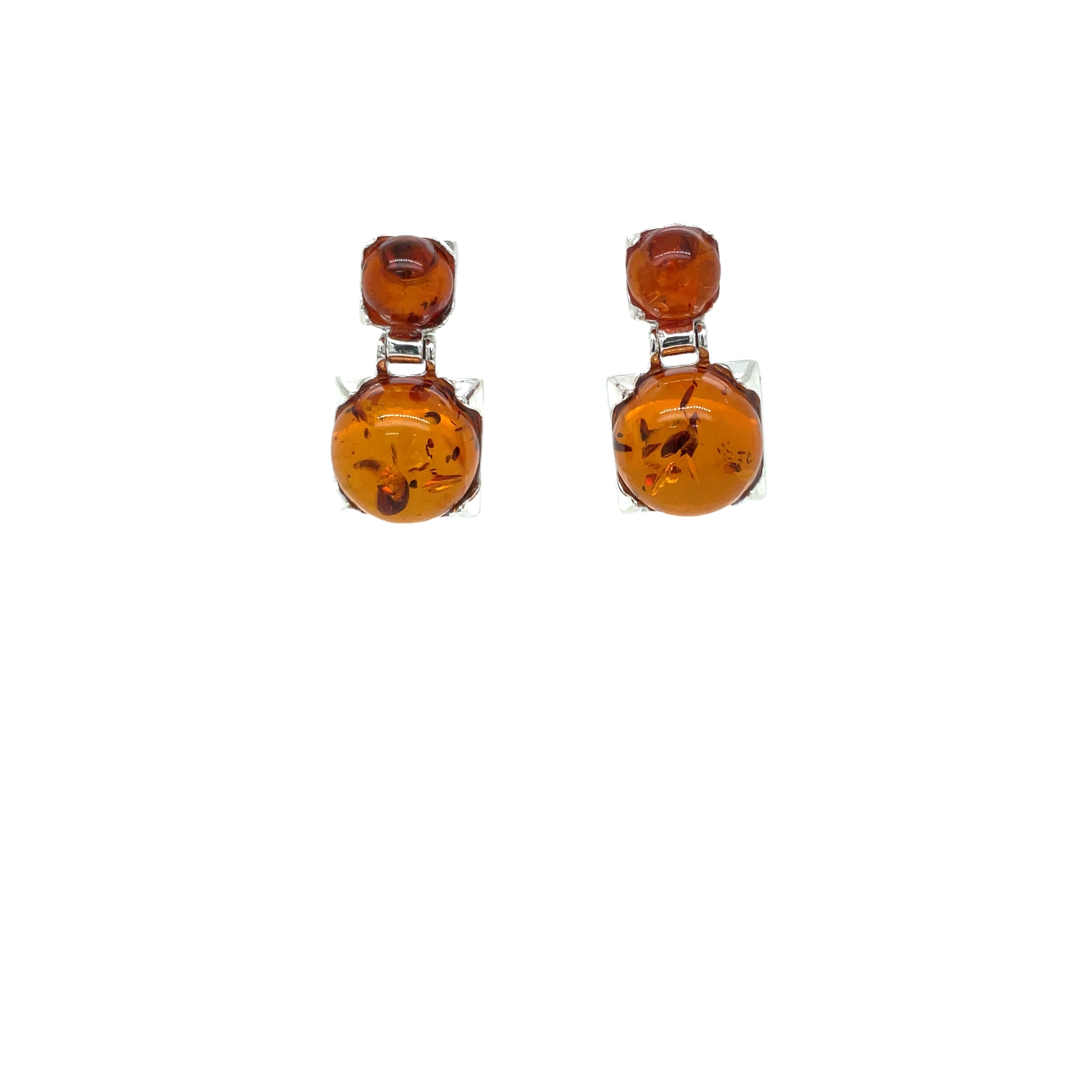 Sterling Silver Amber Two Drop Stud earrings