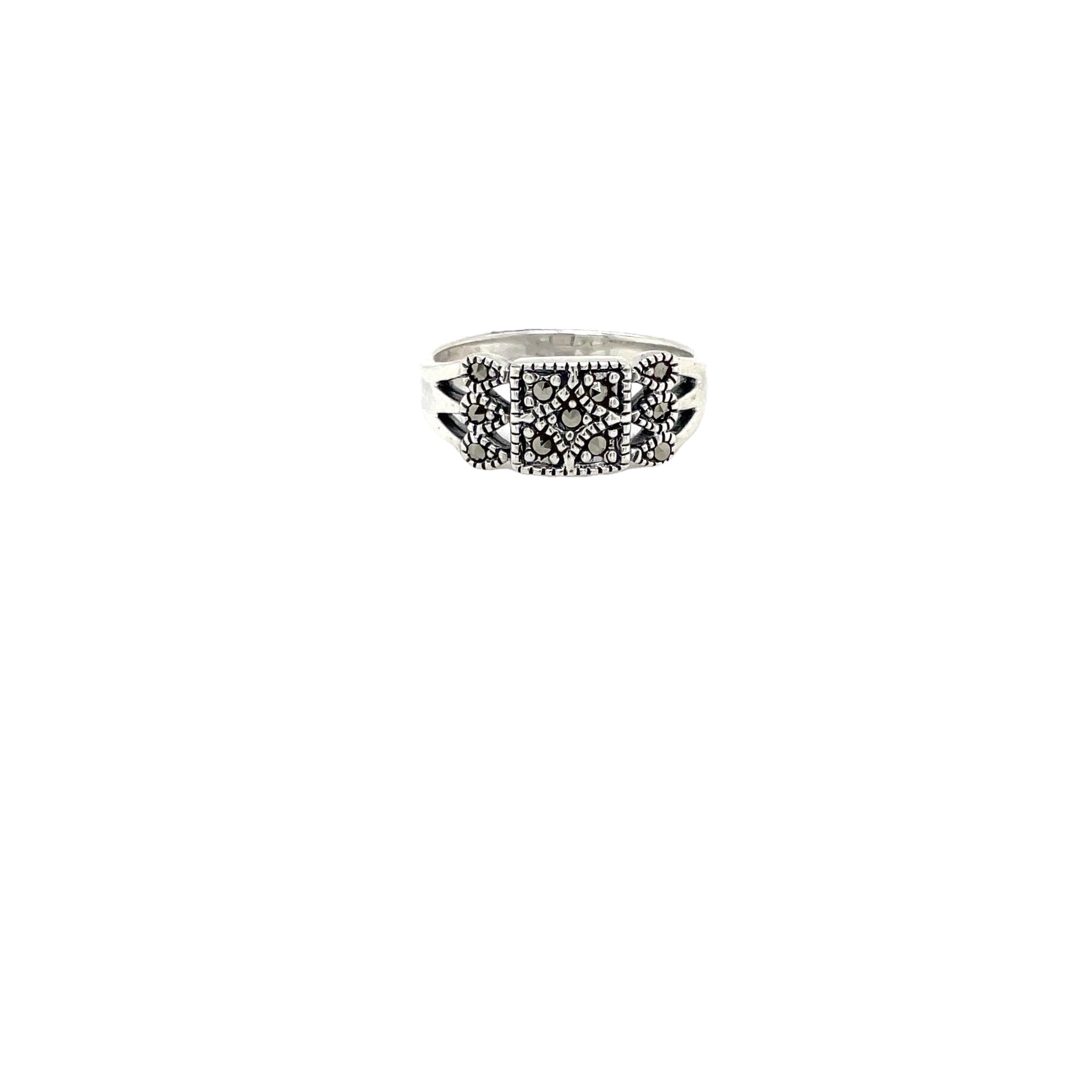 Sterling Silver Marcasite Square Centre Dress Ring