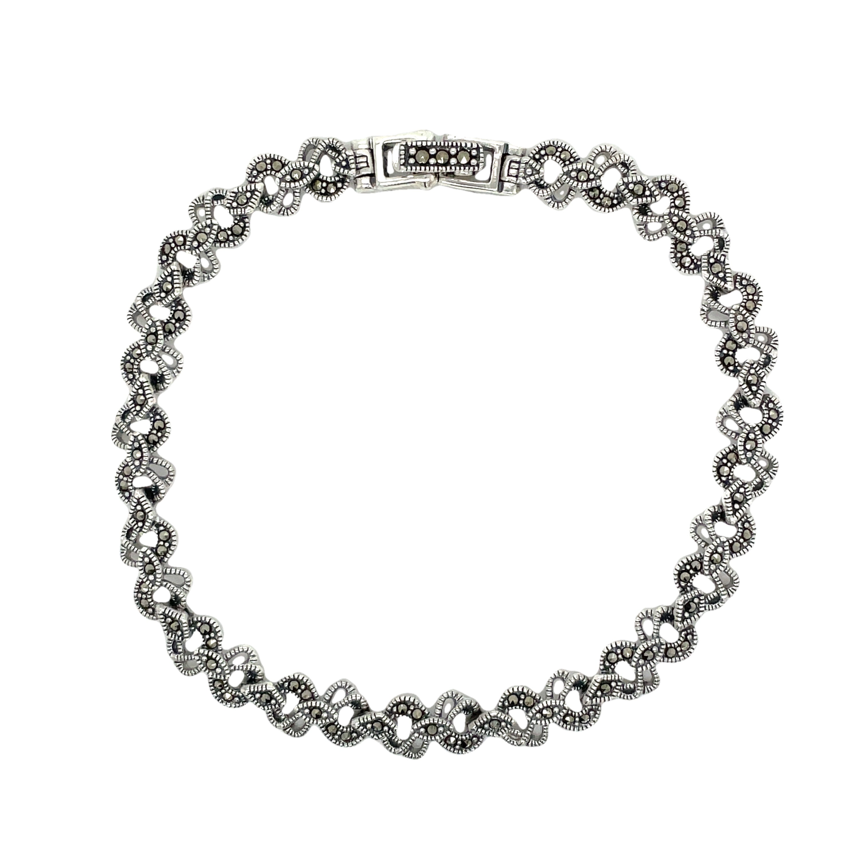 Sterling Silver Marcasite Pattern Link Bracelet