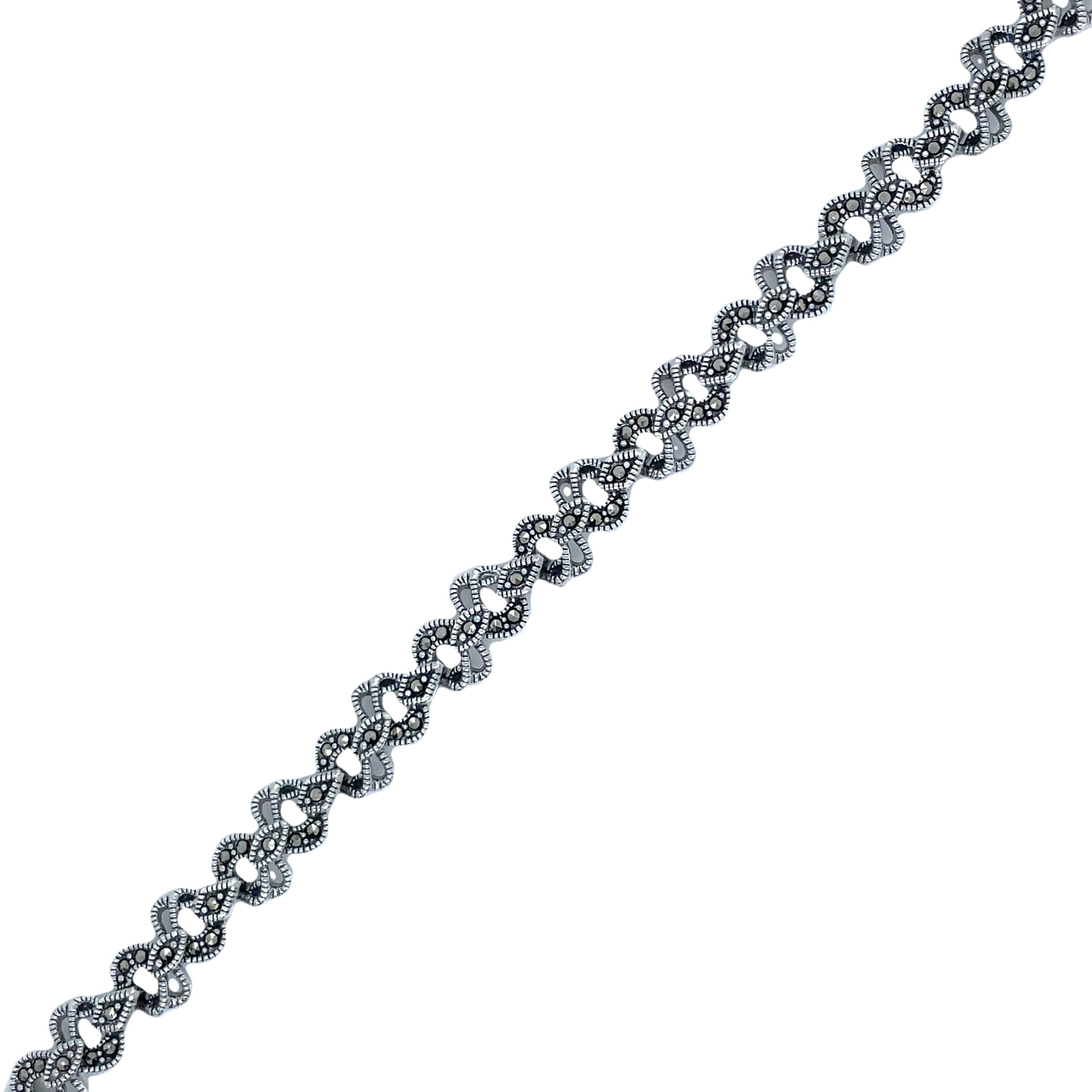 Sterling Silver Marcasite Pattern Link Bracelet