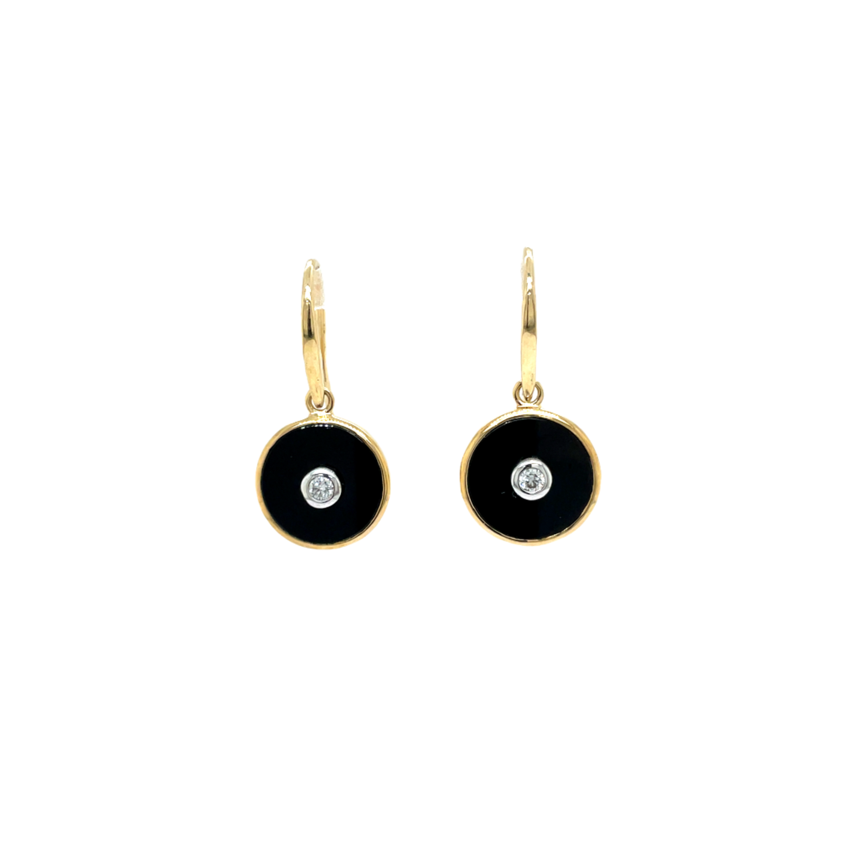 9ct Yellow Gold Round Onyx and Diamond Drop Earrings