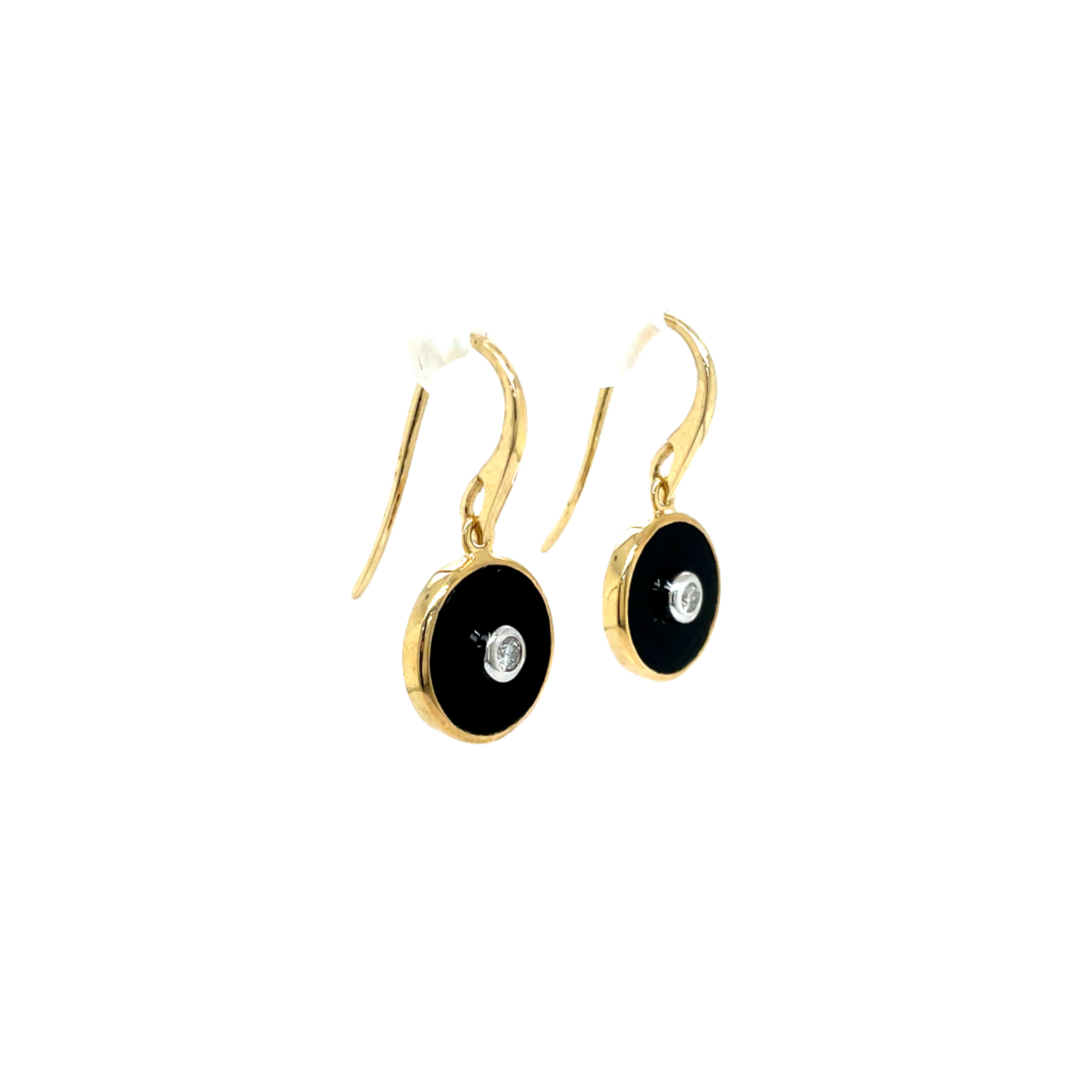9ct Yellow Gold Round Onyx and Diamond Drop Earrings