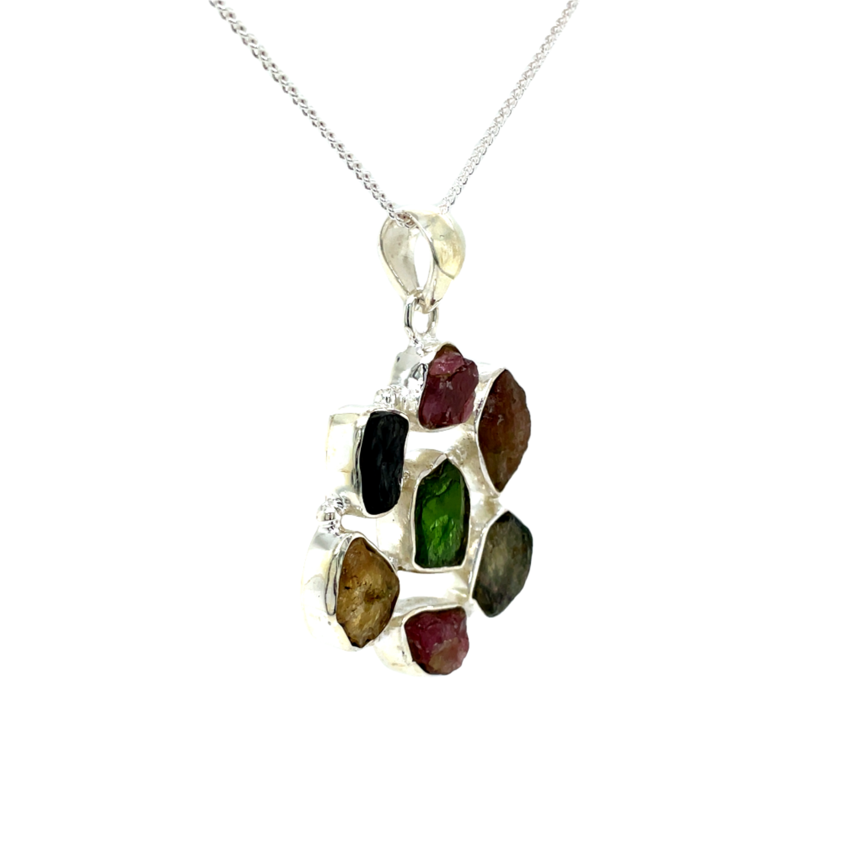 Sterling Silver Cluster Tourmaline Pendant