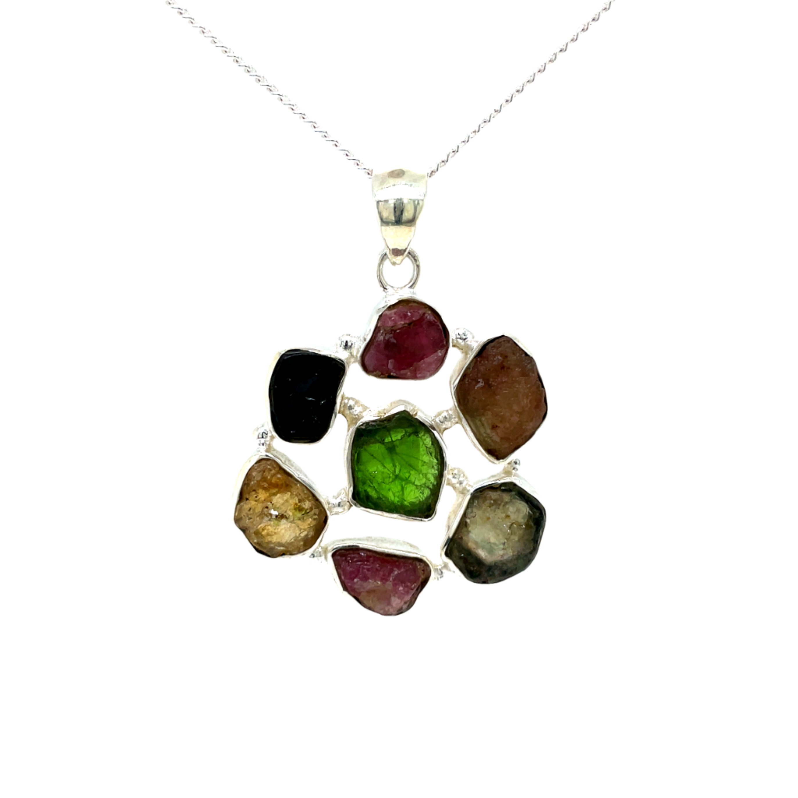 Sterling Silver Cluster Tourmaline Pendant