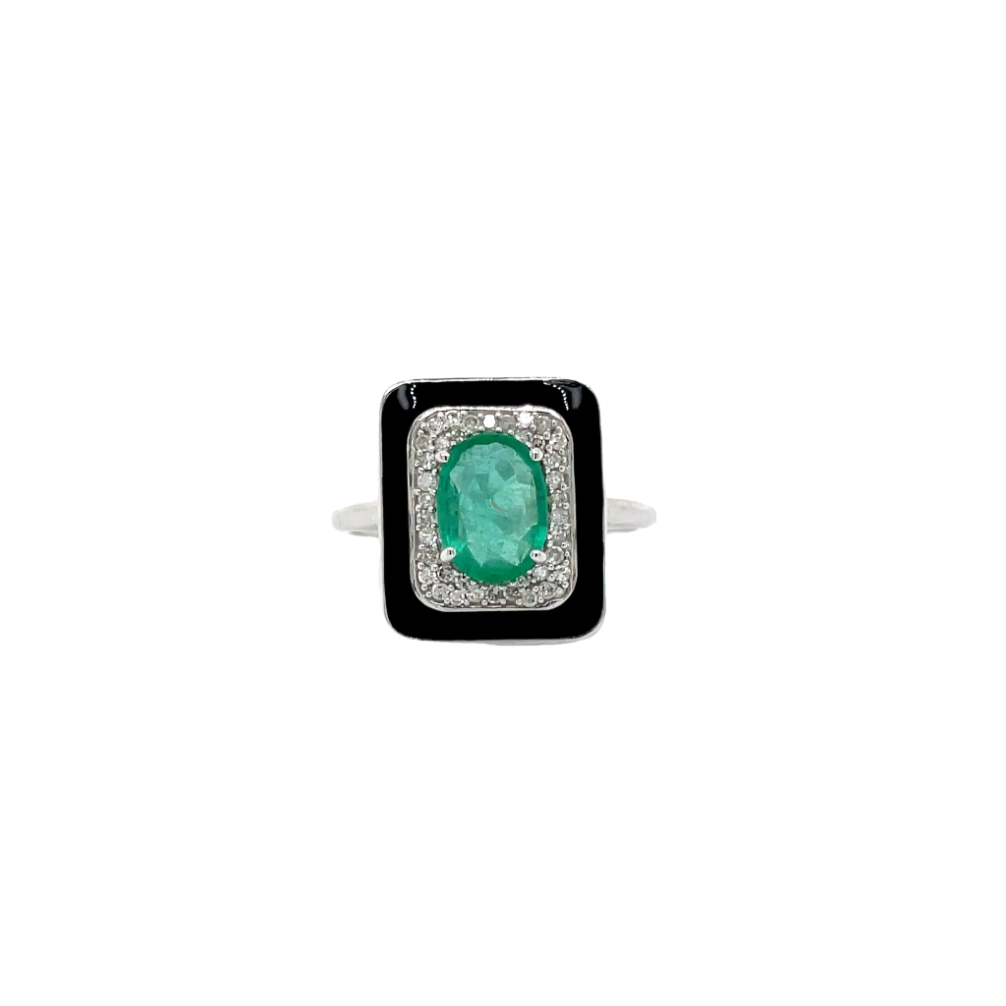 9ct White Gold Emerald, Diamond and Enamel Dress Ring