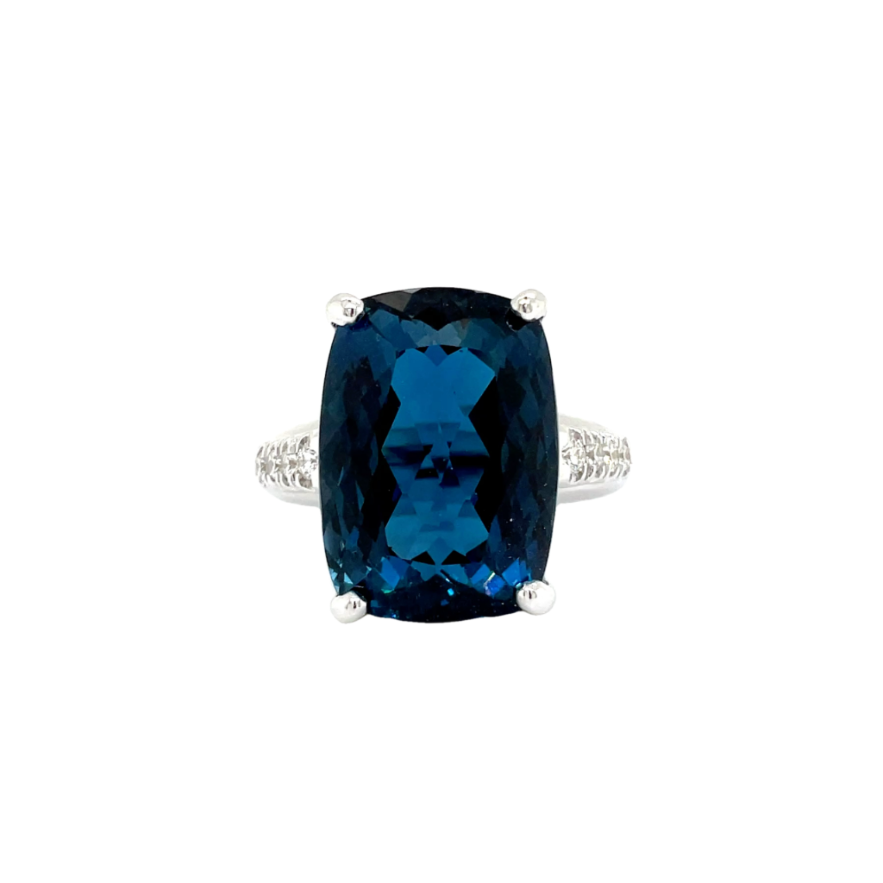 9ct White Gold London Blue Topaz and Diamond Ring