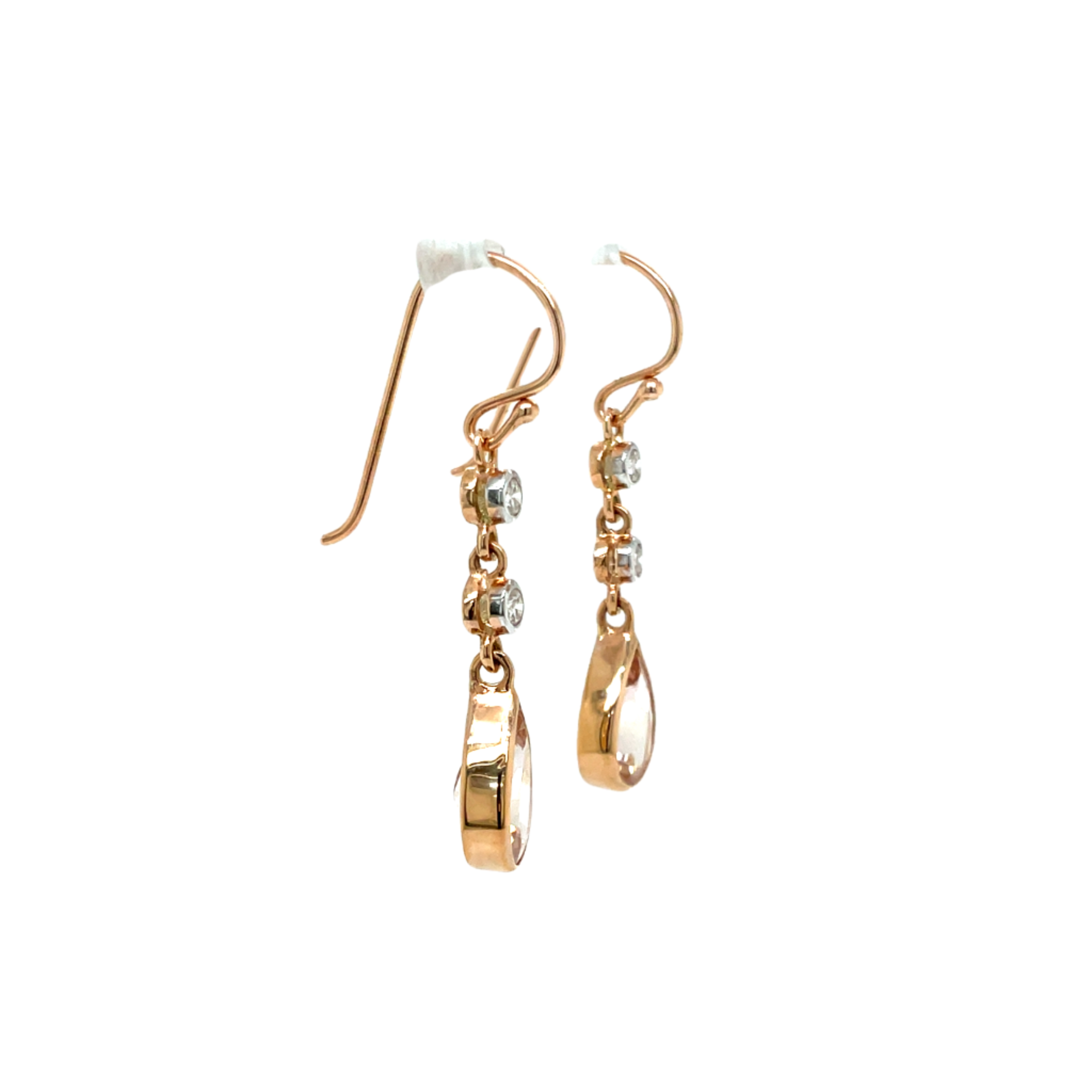 9ct Rose Gold Morganite and Diamond Drop Earrings