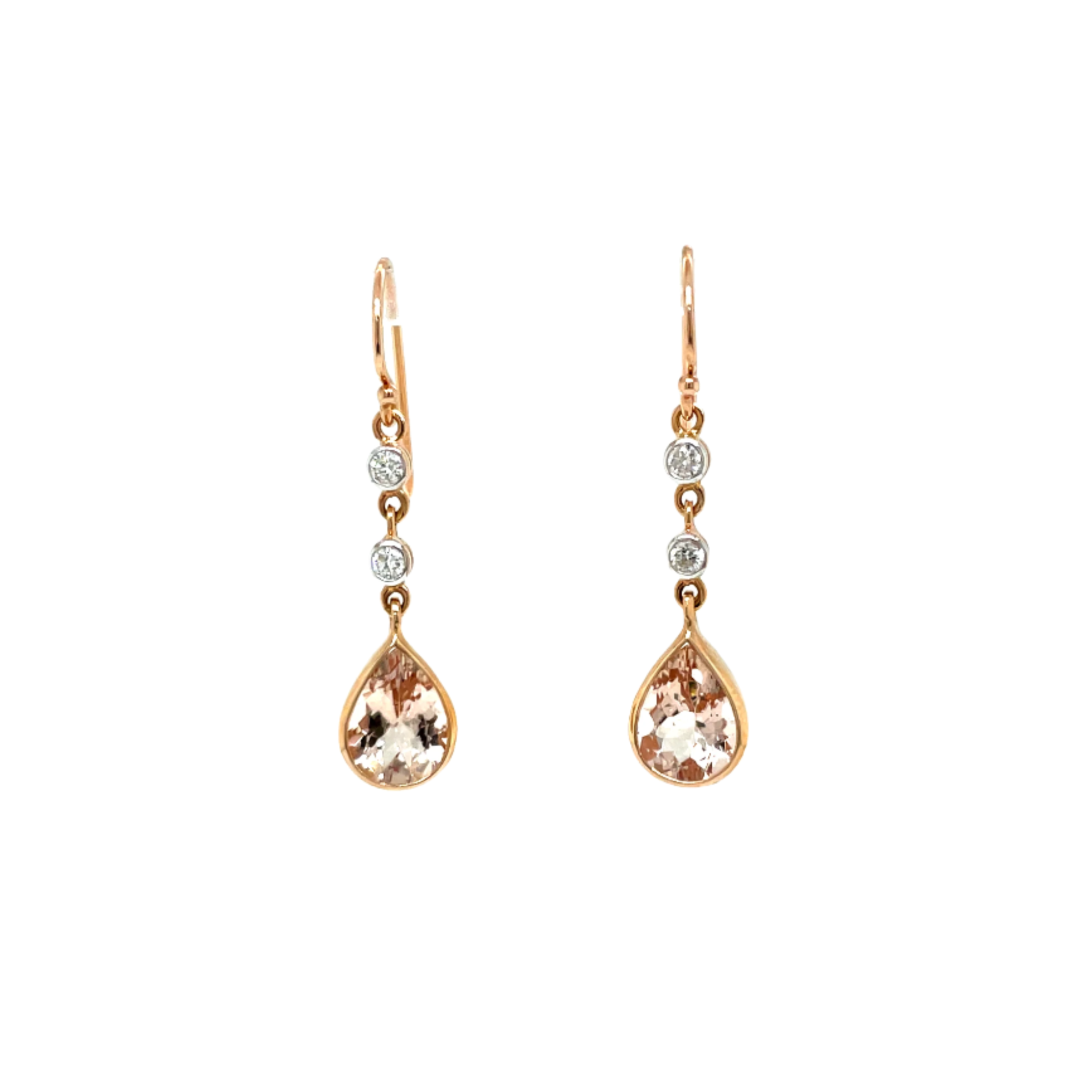9ct Rose Gold Morganite and Diamond Drop Earrings