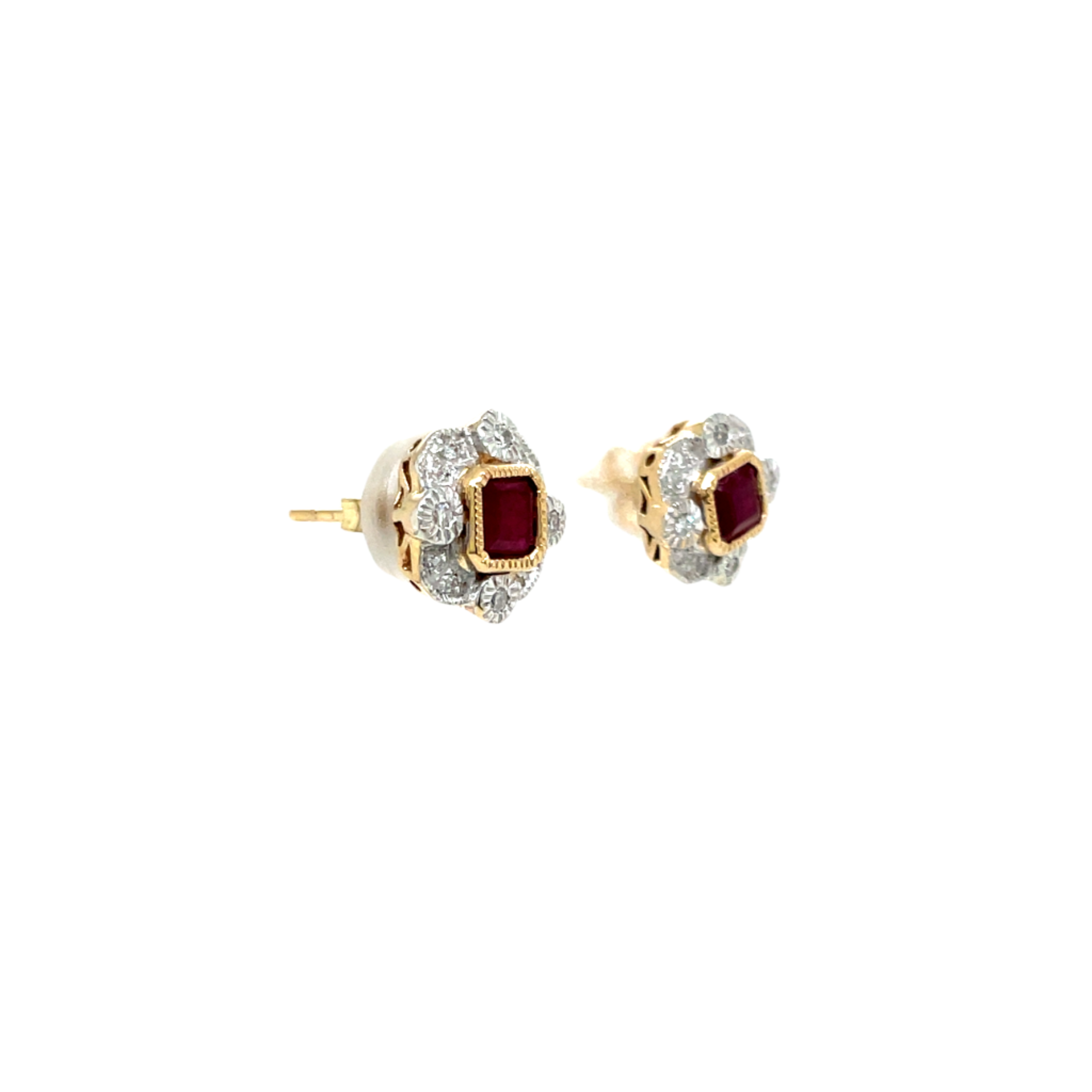 9ct Yellow Gold Ruby and Diamond Stud Earrings