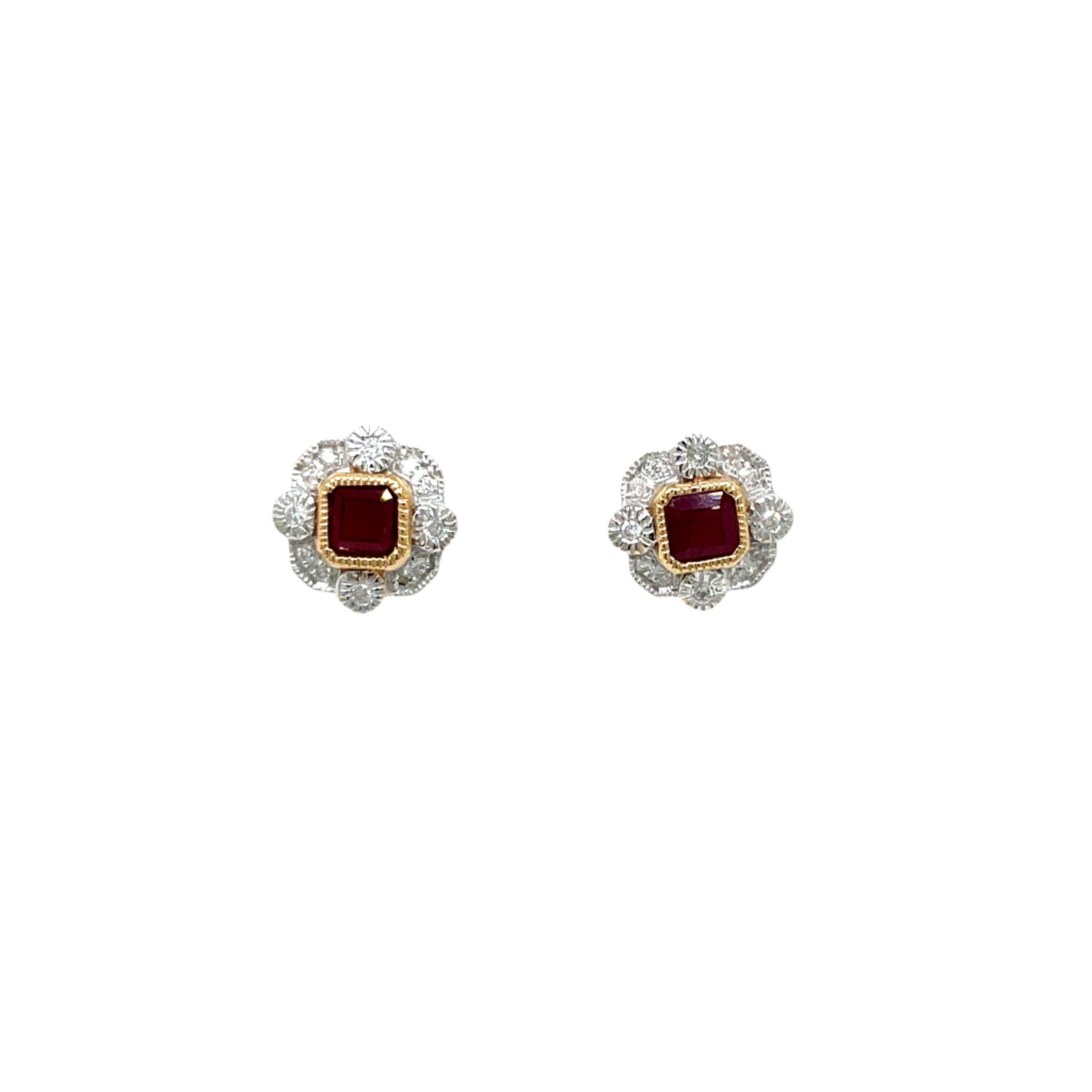 9ct Yellow Gold Ruby and Diamond Stud Earrings